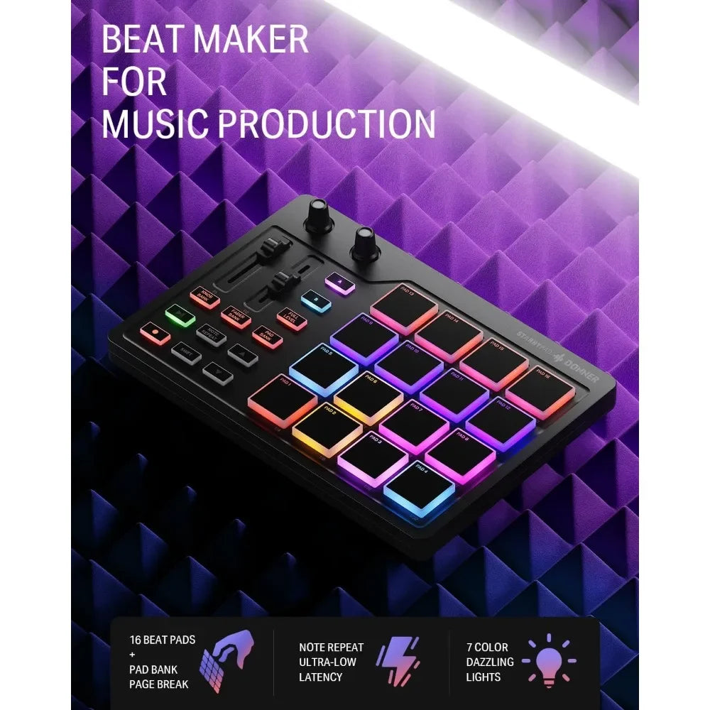 Donner Drum Pad Controller – Professional Drum Machine with Faders & Knobs for Music Production