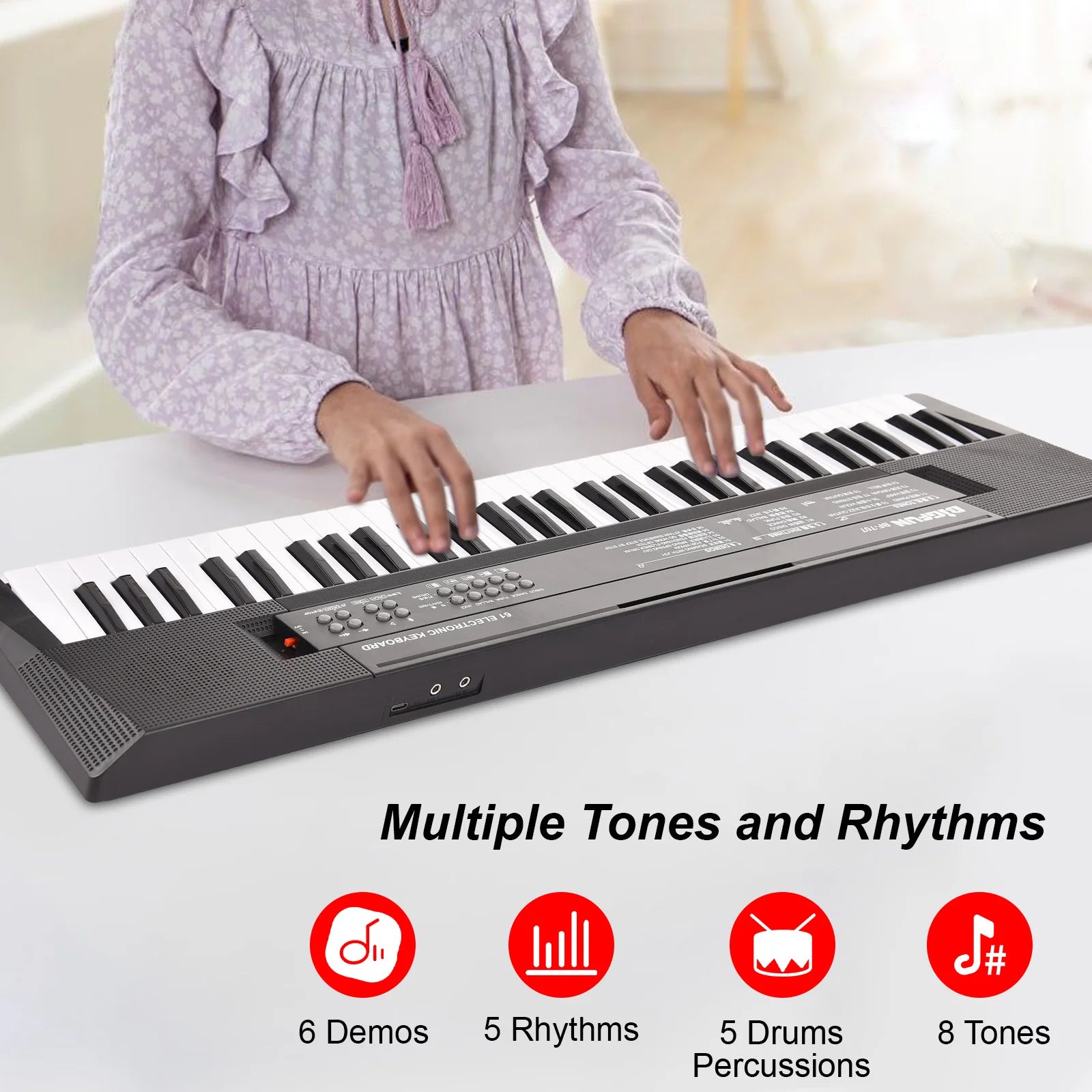 61-Key Electronic Keyboard Piano – Dual Speakers with Microphone for Beginners