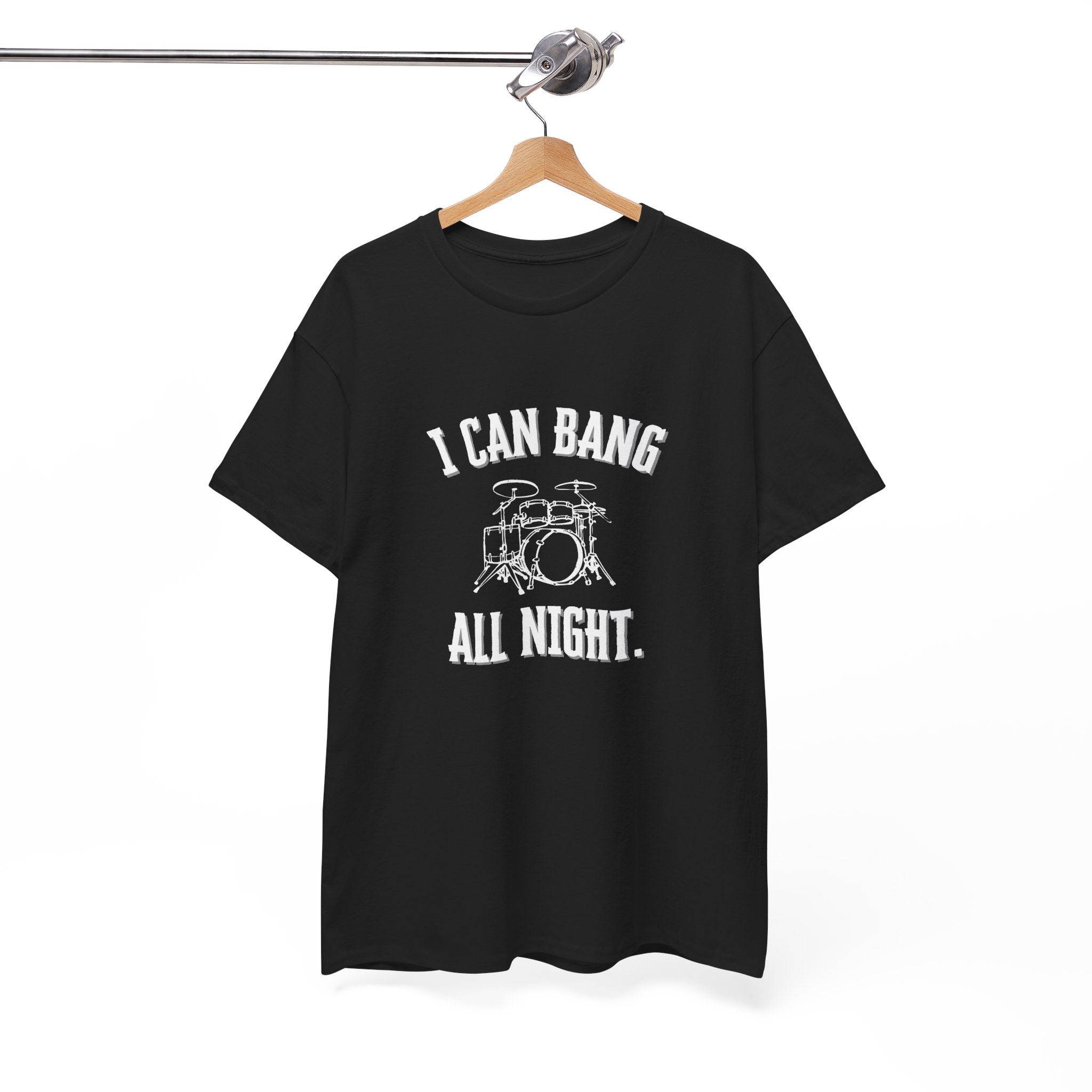 I Can Bang All Night T-Shirt - Vintage Drum Set Graphic Tee for Drummers