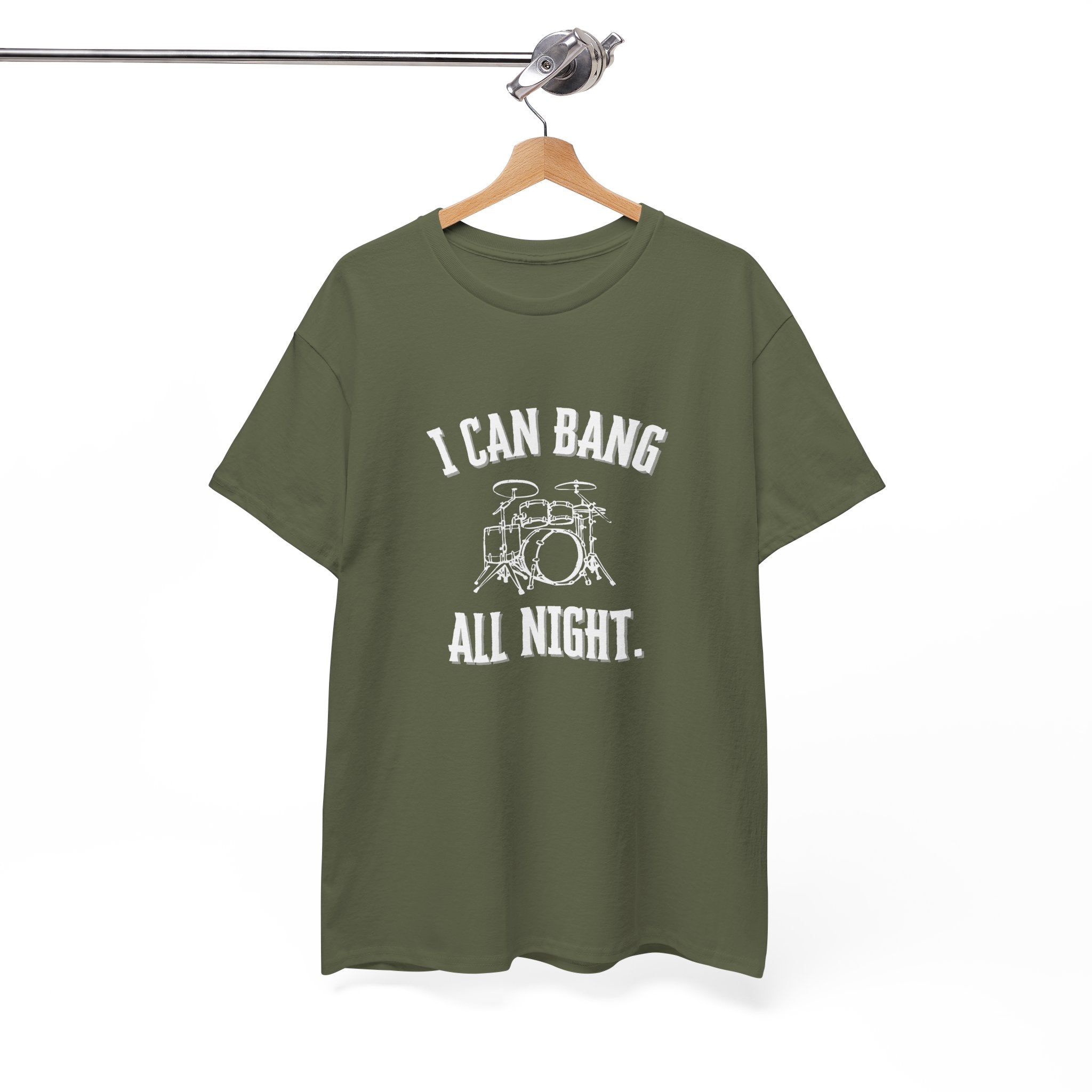I Can Bang All Night T-Shirt - Vintage Drum Set Graphic Tee for Drummers