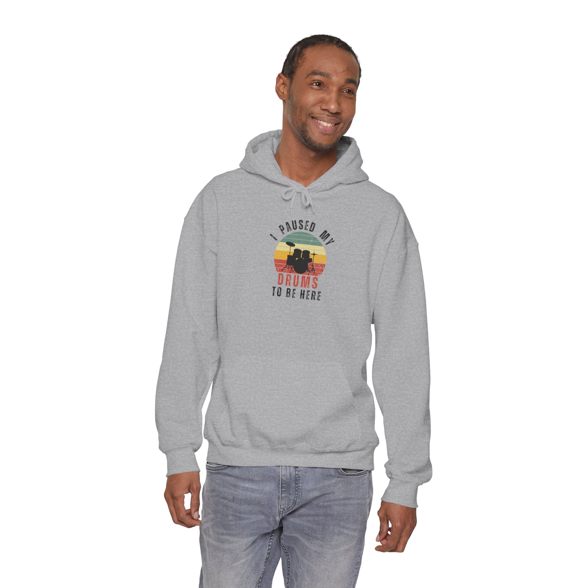 I Paused My Drums to Be Here Hoodie - Retro Drum Kit Sweatshirt for Drummers