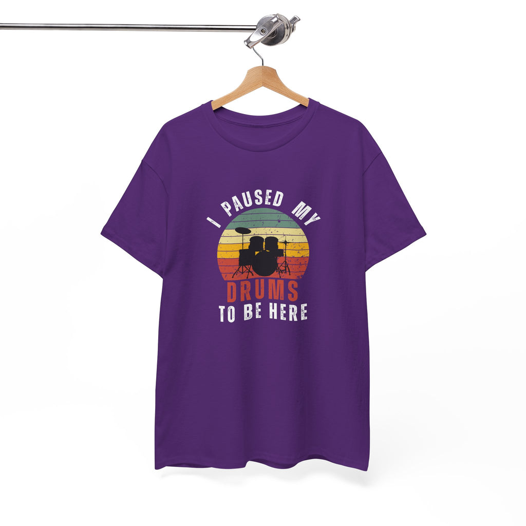 I Paused My Drums to Be Here T-Shirt - Retro Drum Kit Graphic Tee for Drummers