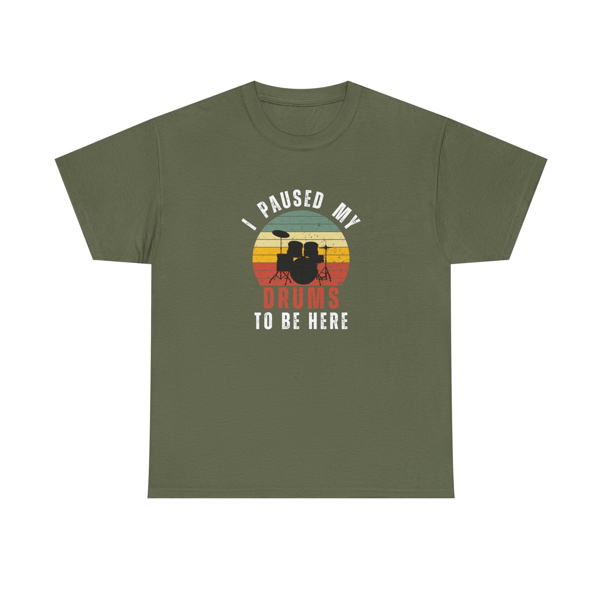 I Paused My Drums to Be Here T-Shirt - Retro Drum Kit Graphic Tee for Drummers