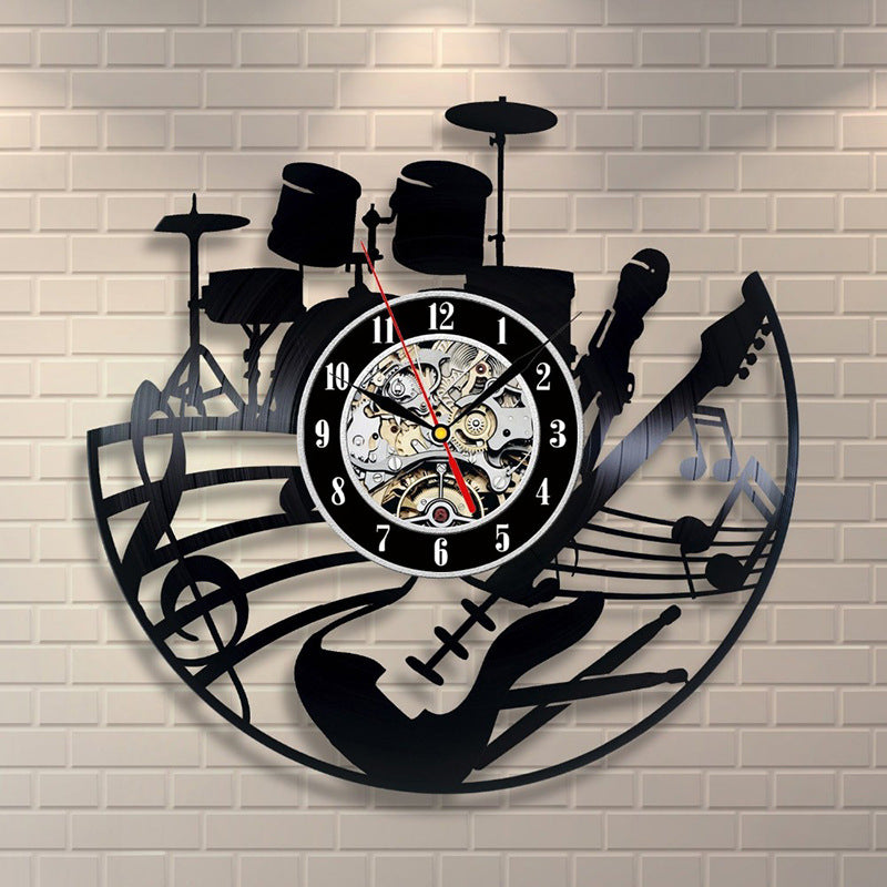 Drum Set Vinyl Record Wall Clock – 12" Music-Themed Wall Clock