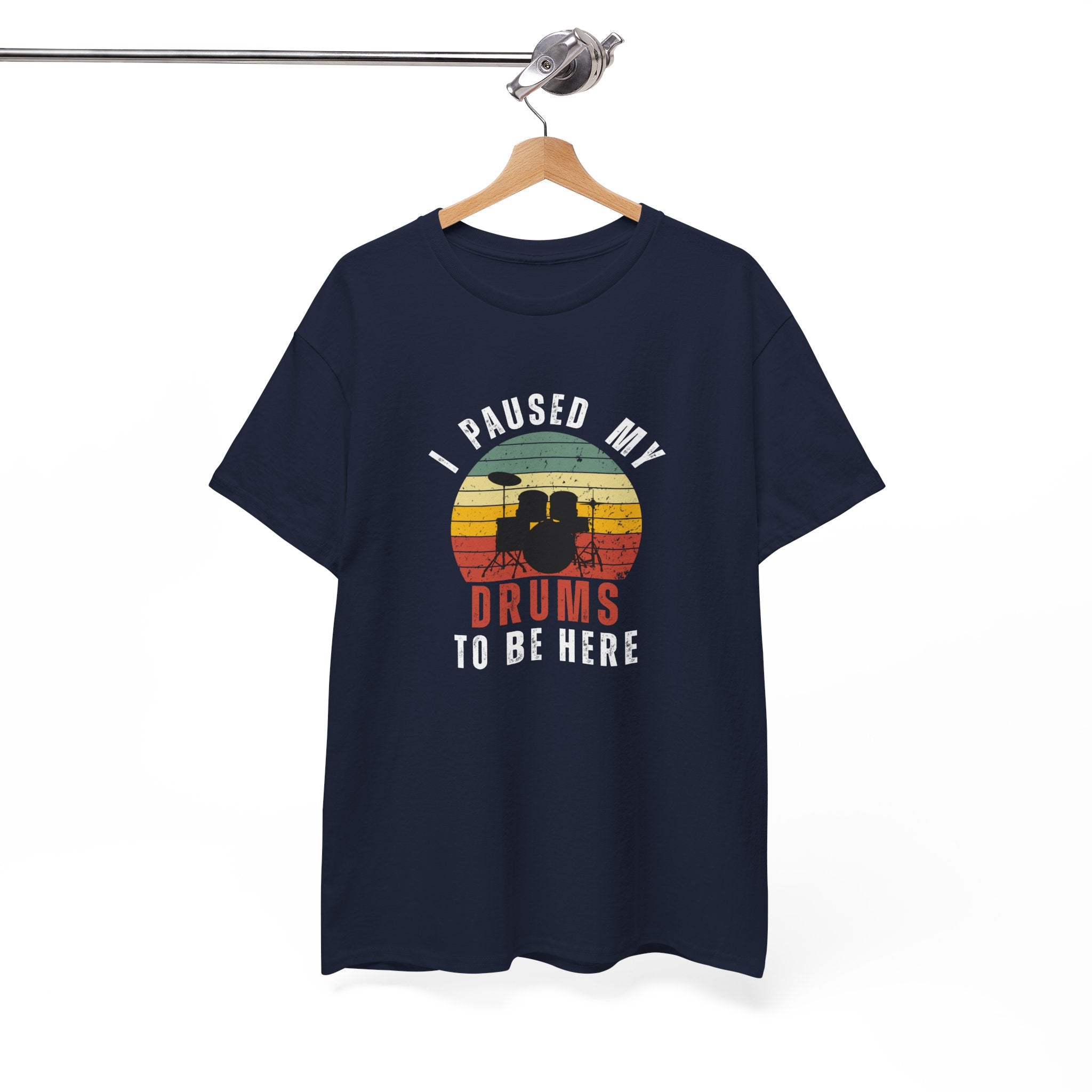I Paused My Drums to Be Here T-Shirt - Retro Drum Kit Graphic Tee for Drummers