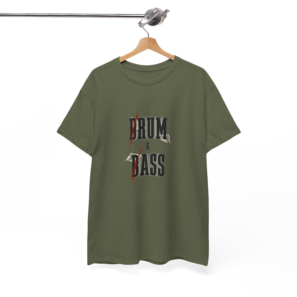 Drum and Bass T-Shirt - Funny Drummer Graphic Tee Rum & Ass Money Music Shirt