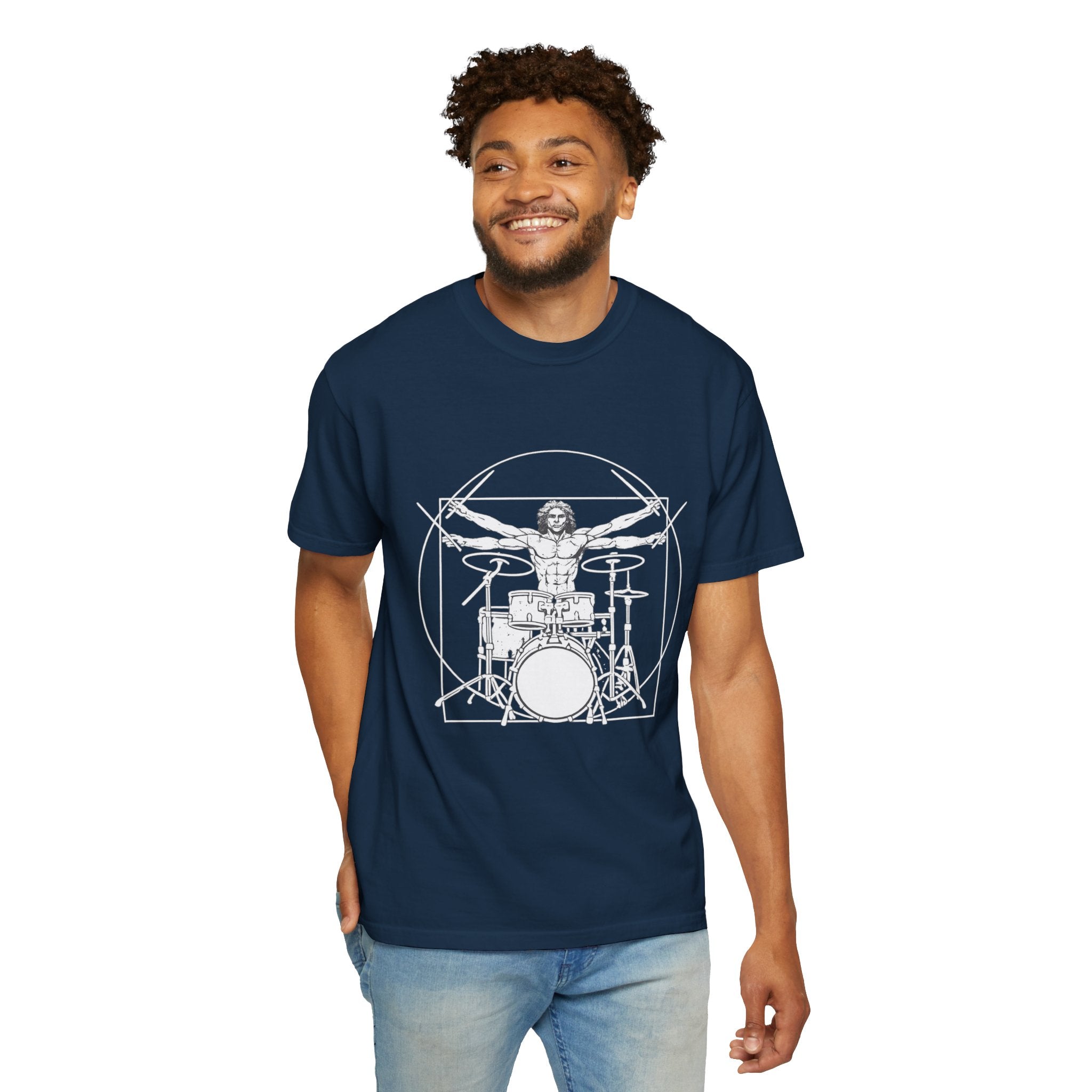 Drummer Vitruvian T-Shirt - Da Vinci Drummer Graphic Tee