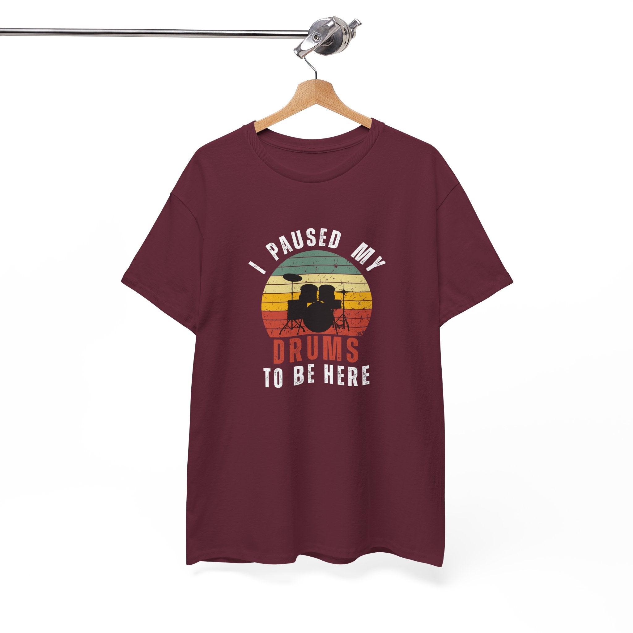 I Paused My Drums to Be Here T-Shirt - Retro Drum Kit Graphic Tee for Drummers