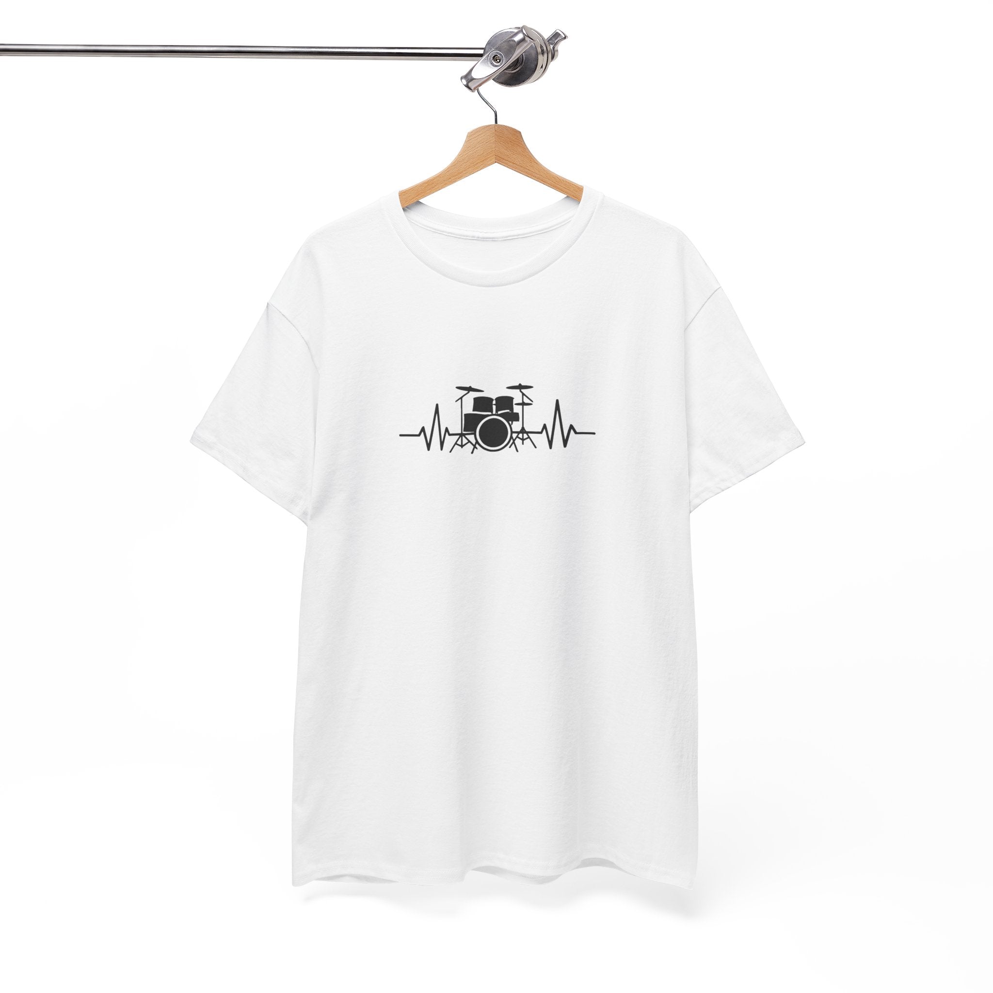Drummer Heartbeat Lifeline T-Shirt - Drum Kit Graphic Tee Music Shirt