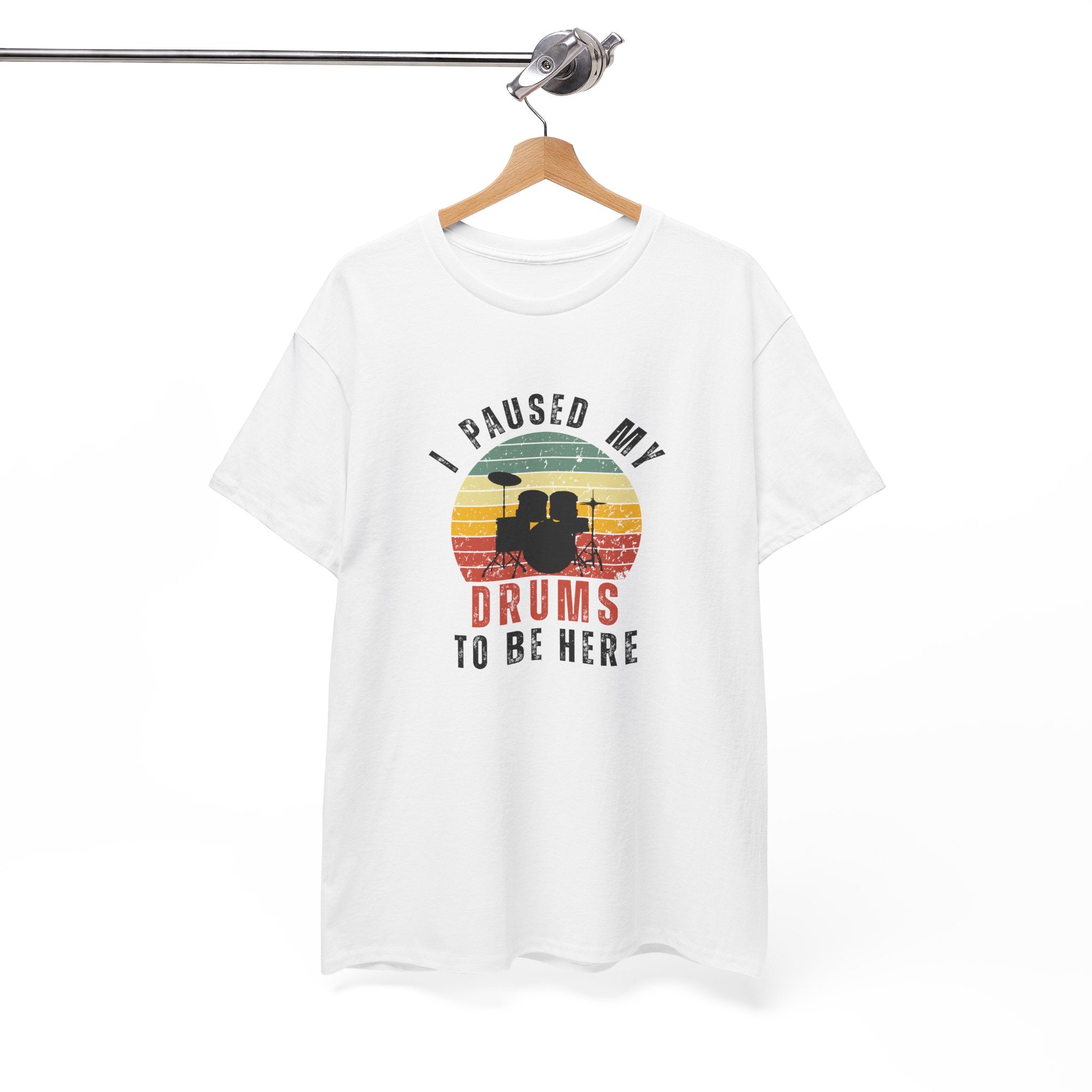 I Paused My Drums to Be Here T-Shirt - Retro Drum Kit Graphic Tee for Drummers