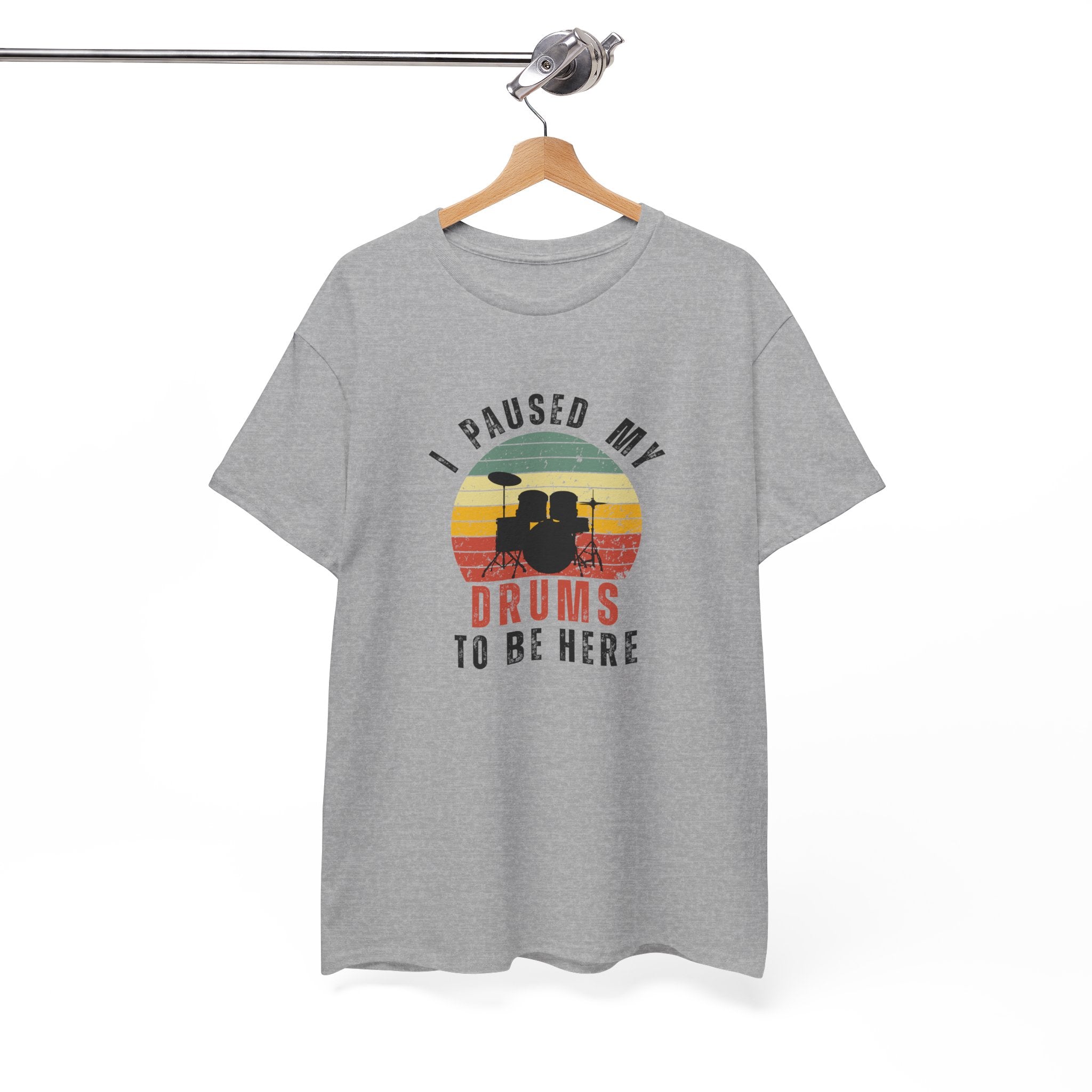 I Paused My Drums to Be Here T-Shirt - Retro Drum Kit Graphic Tee for Drummers