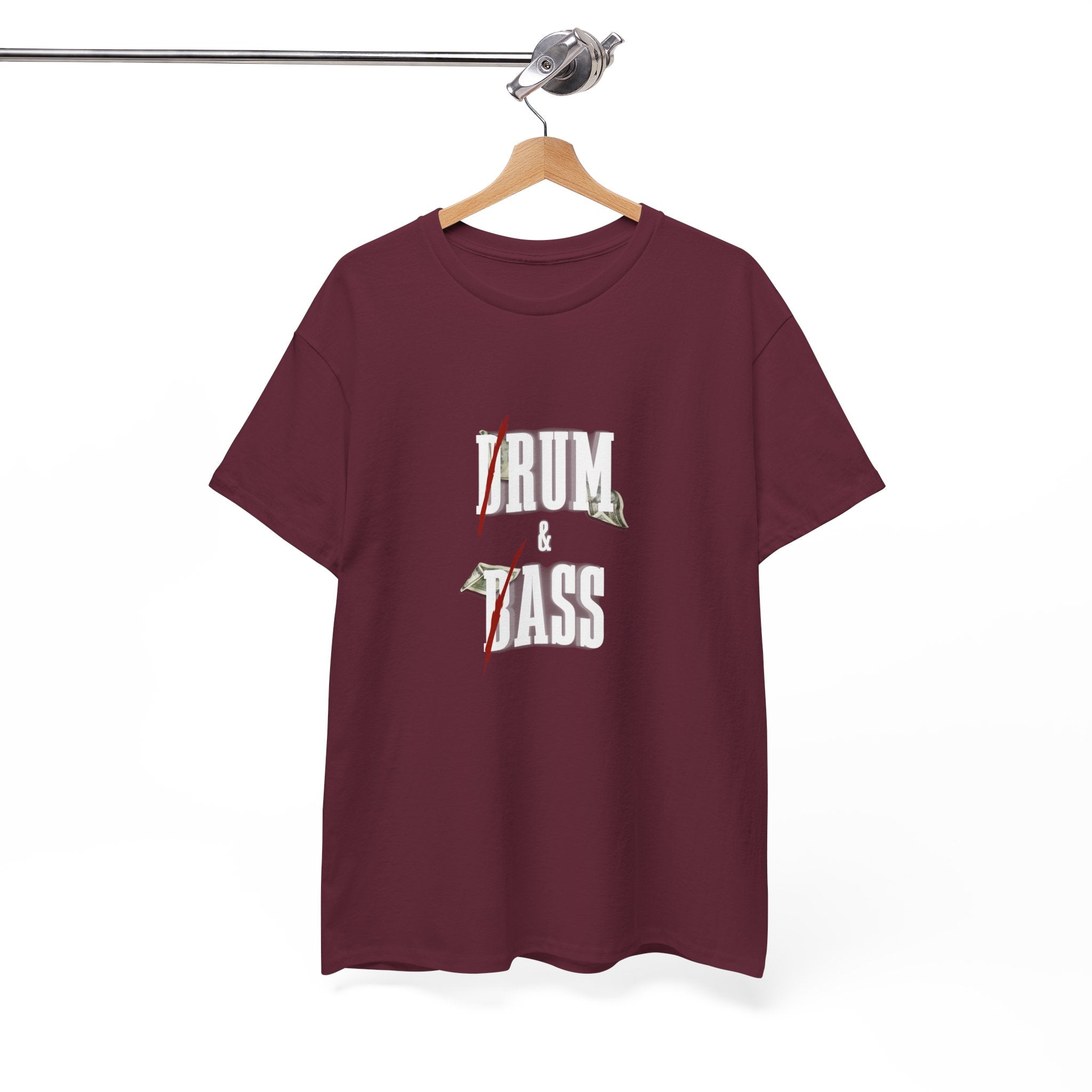 Drum and Bass T-Shirt - Funny Drummer Graphic Tee Rum & Ass Money Music Shirt