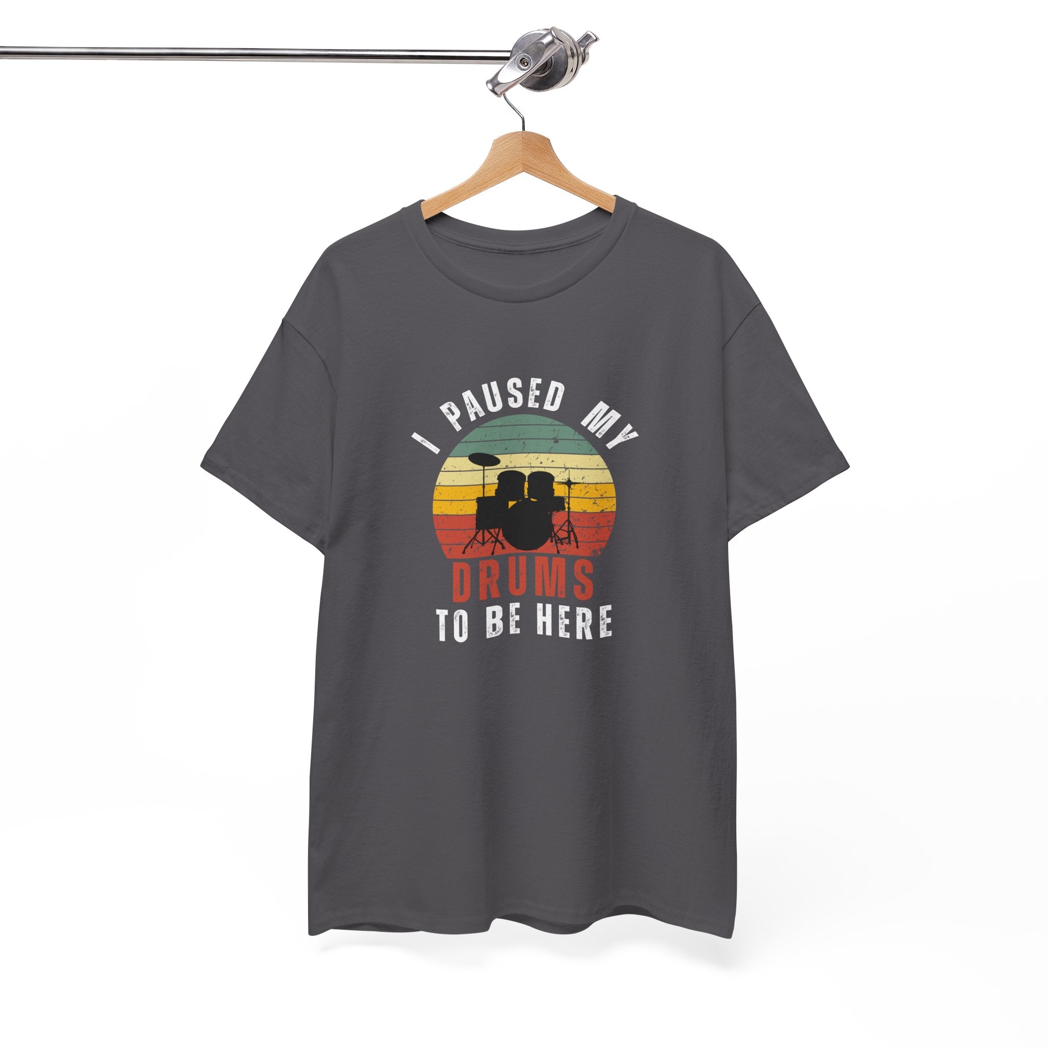 I Paused My Drums to Be Here T-Shirt - Retro Drum Kit Graphic Tee for Drummers