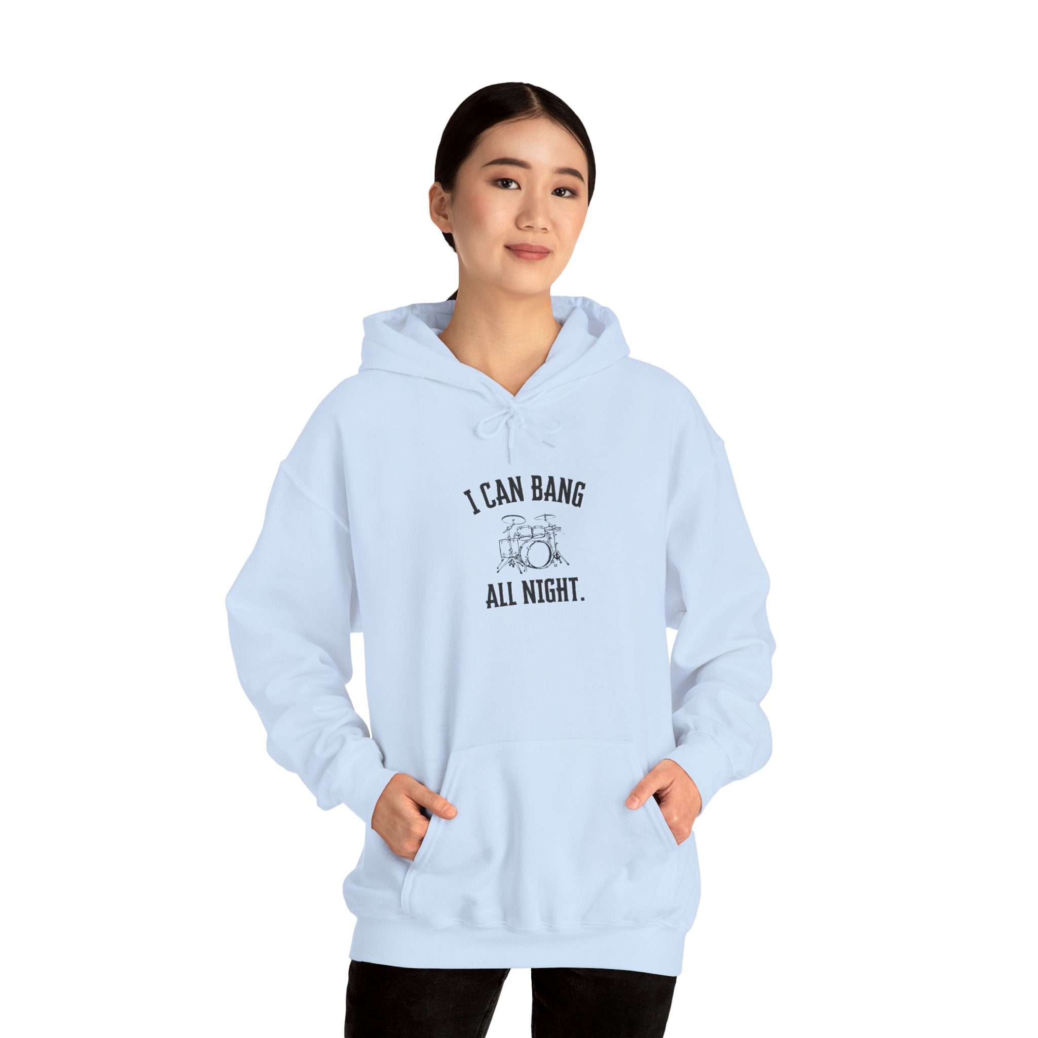 I Can Bang All Night Hoodie - Vintage Drum Set Sweatshirt for Drummers