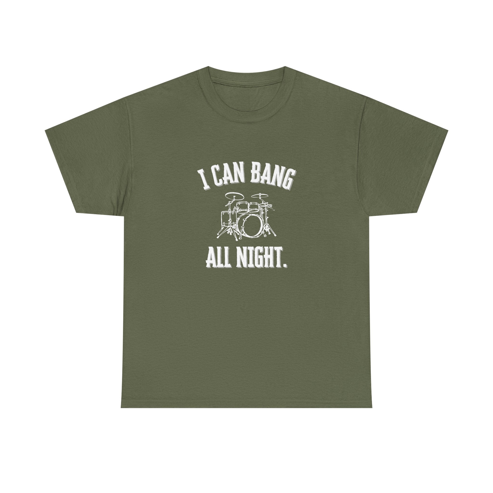 I Can Bang All Night T-Shirt - Vintage Drum Set Graphic Tee for Drummers