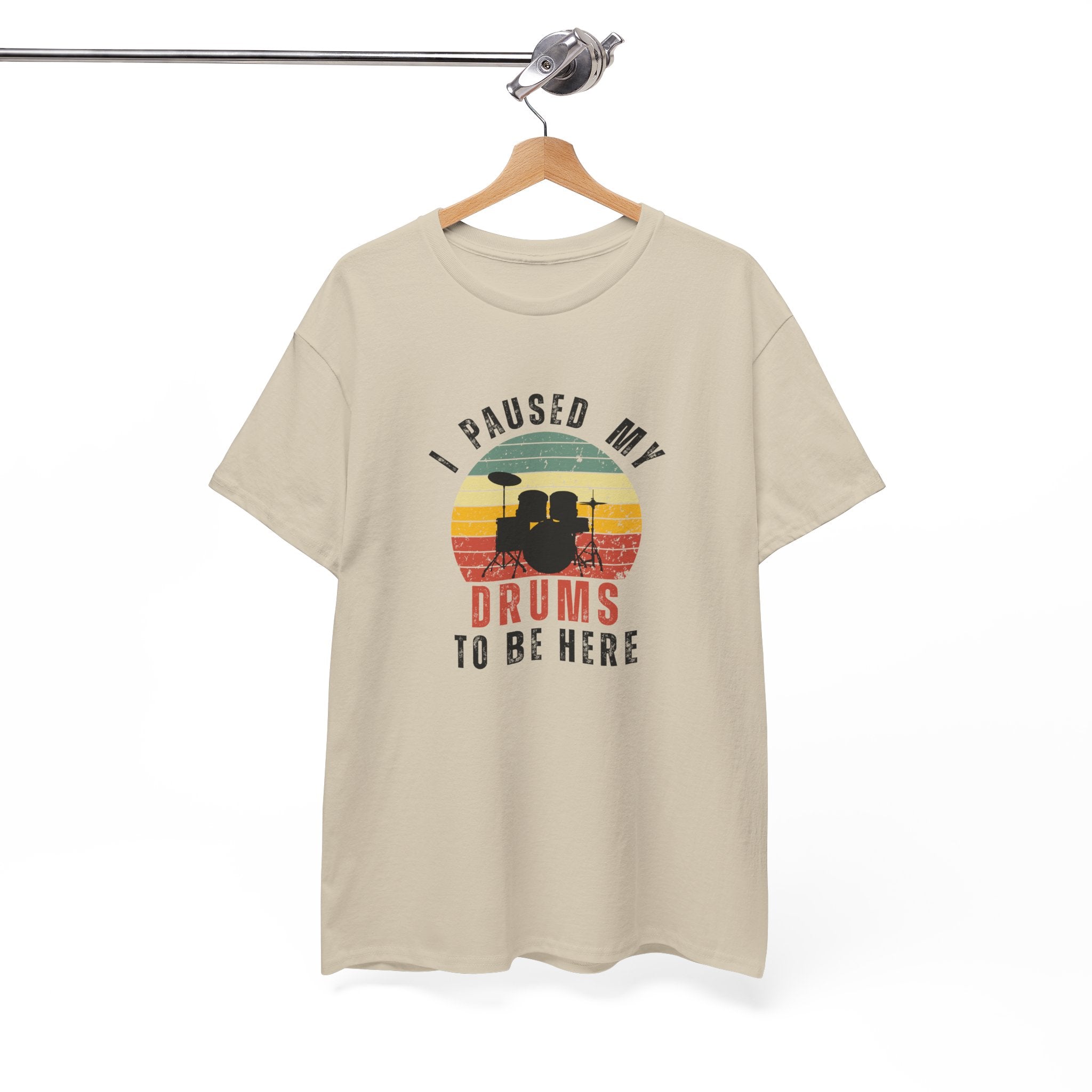 I Paused My Drums to Be Here T-Shirt - Retro Drum Kit Graphic Tee for Drummers