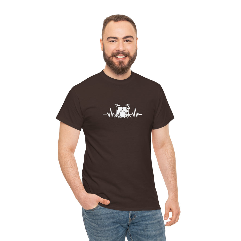 Drummer Heartbeat Lifeline T-Shirt - Drum Kit Graphic Tee Music Shirt