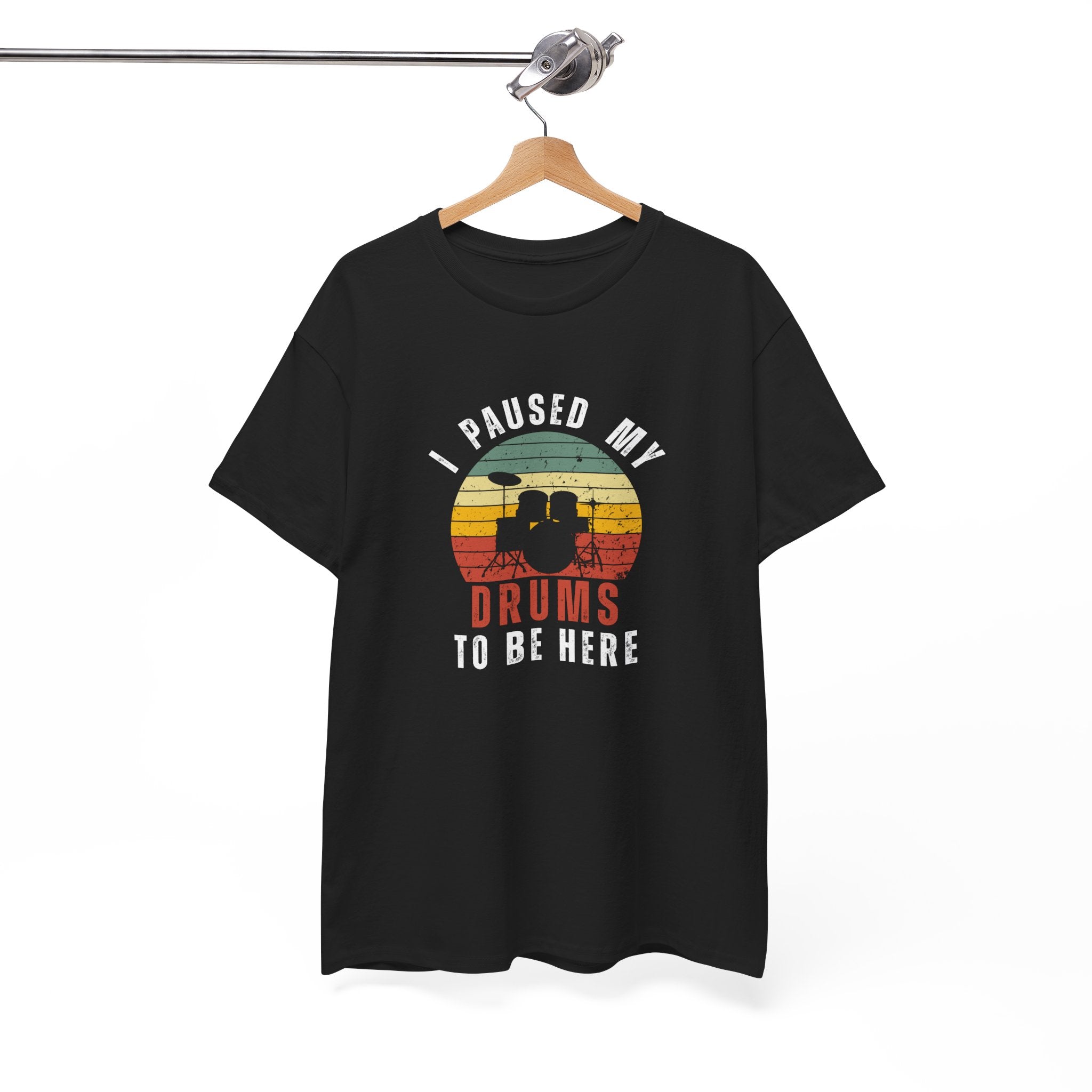 I Paused My Drums to Be Here T-Shirt - Retro Drum Kit Graphic Tee for Drummers