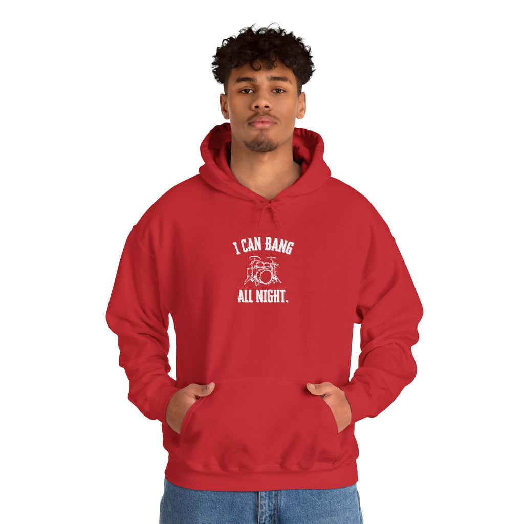 I Can Bang All Night Hoodie - Vintage Drum Set Sweatshirt for Drummers