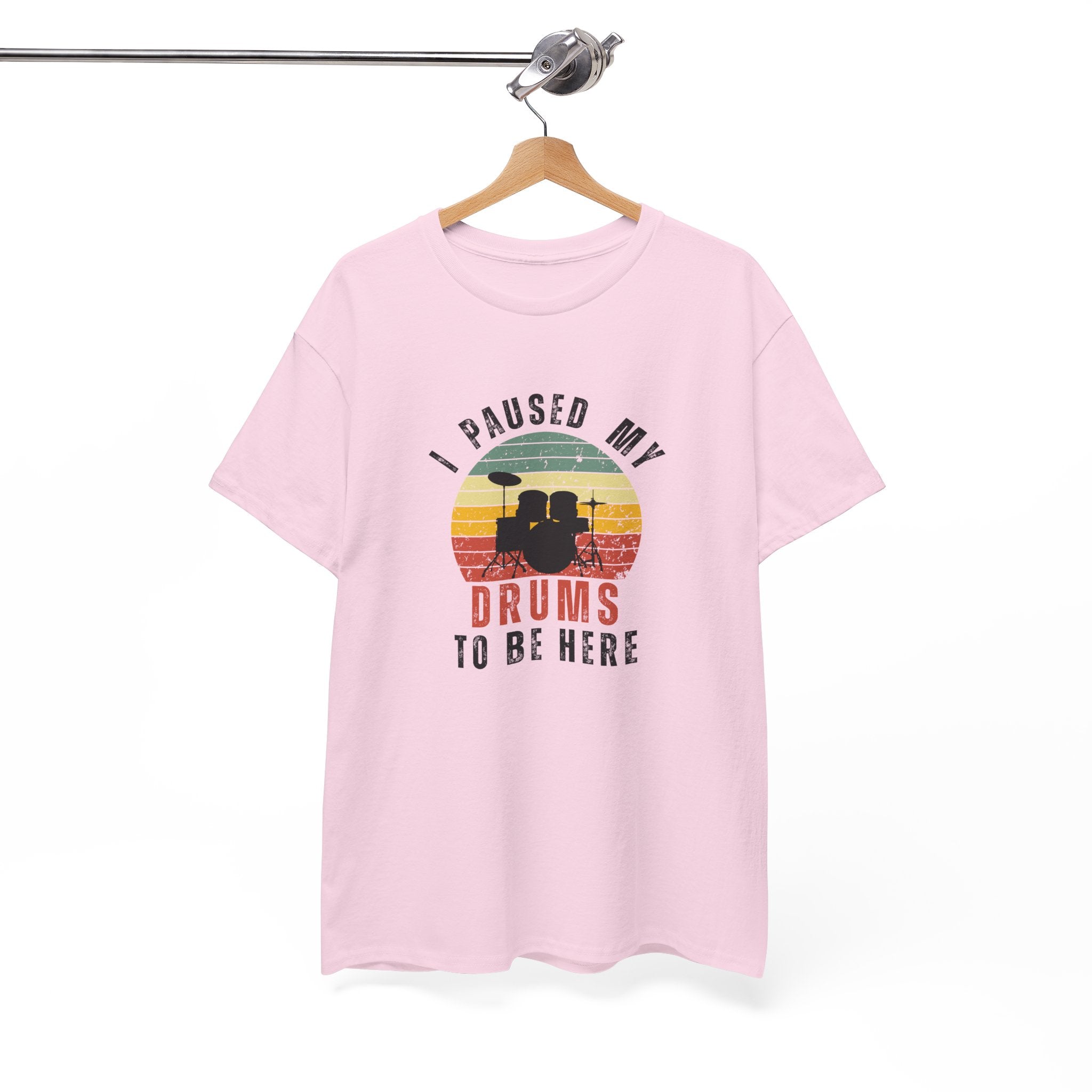 I Paused My Drums to Be Here T-Shirt - Retro Drum Kit Graphic Tee for Drummers
