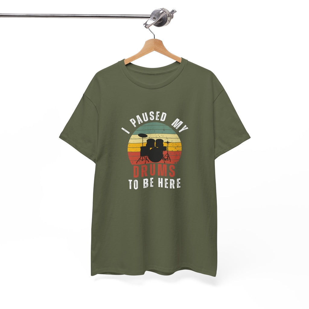 I Paused My Drums to Be Here T-Shirt - Retro Drum Kit Graphic Tee for Drummers