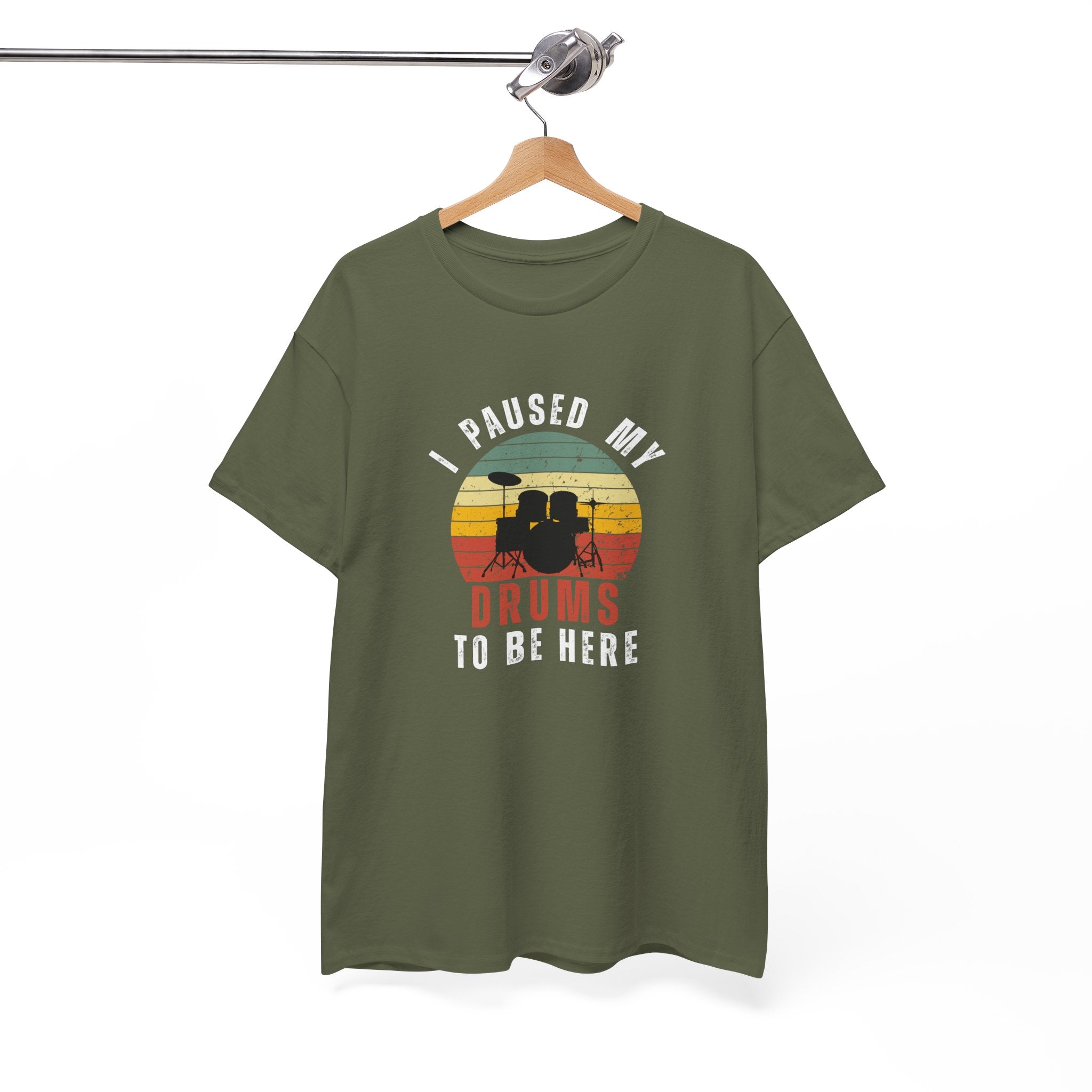 I Paused My Drums to Be Here T-Shirt - Retro Drum Kit Graphic Tee for Drummers