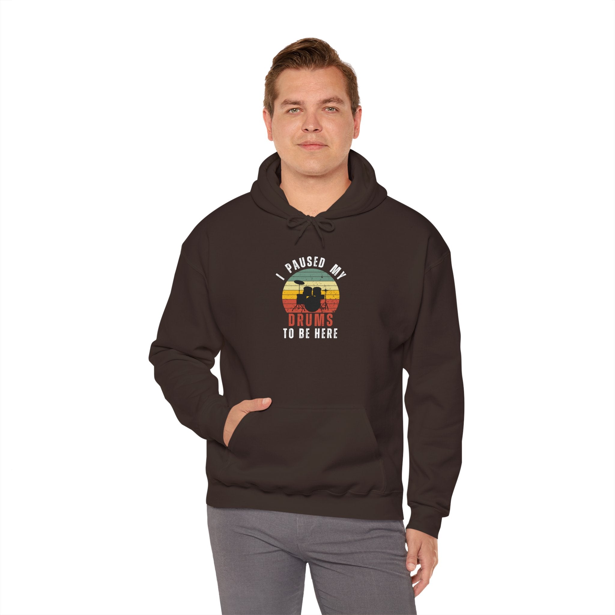 I Paused My Drums to Be Here Hoodie - Retro Drum Kit Sweatshirt for Drummers