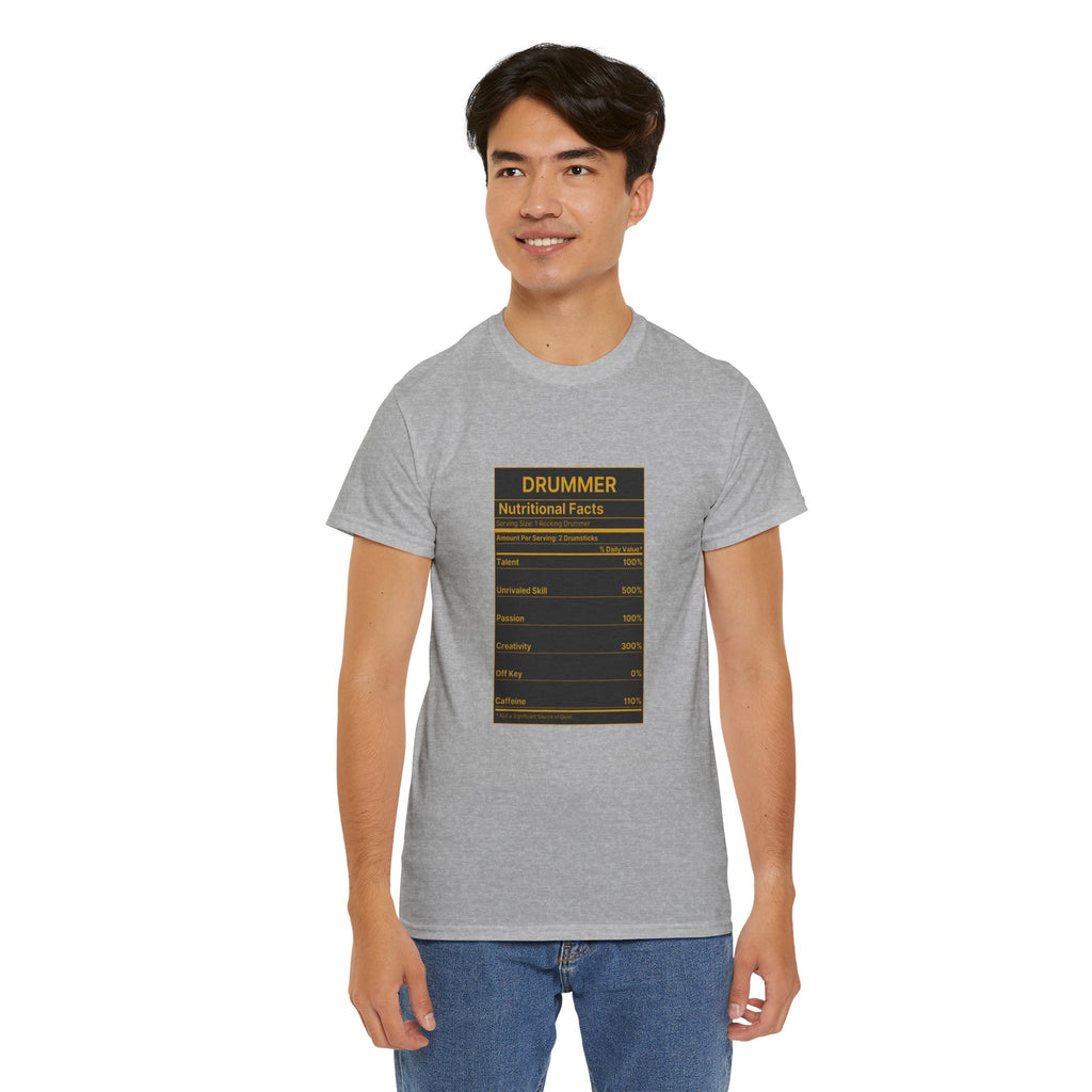 Drummer Nutritional Facts T-Shirt – Drummer Gift Shirt, Percussion Player Tee