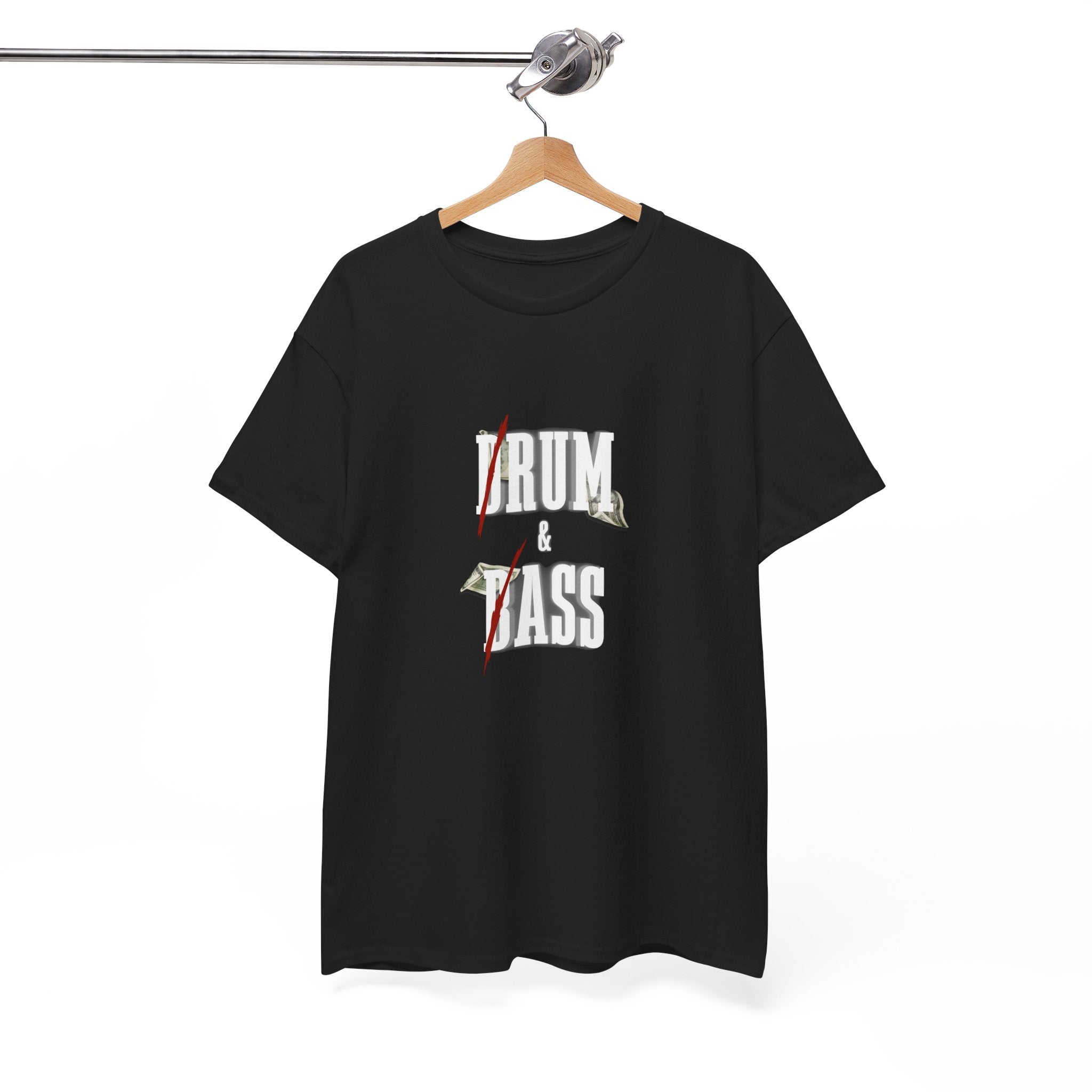 Drum and Bass T-Shirt - Funny Drummer Graphic Tee Rum & Ass Money Music Shirt
