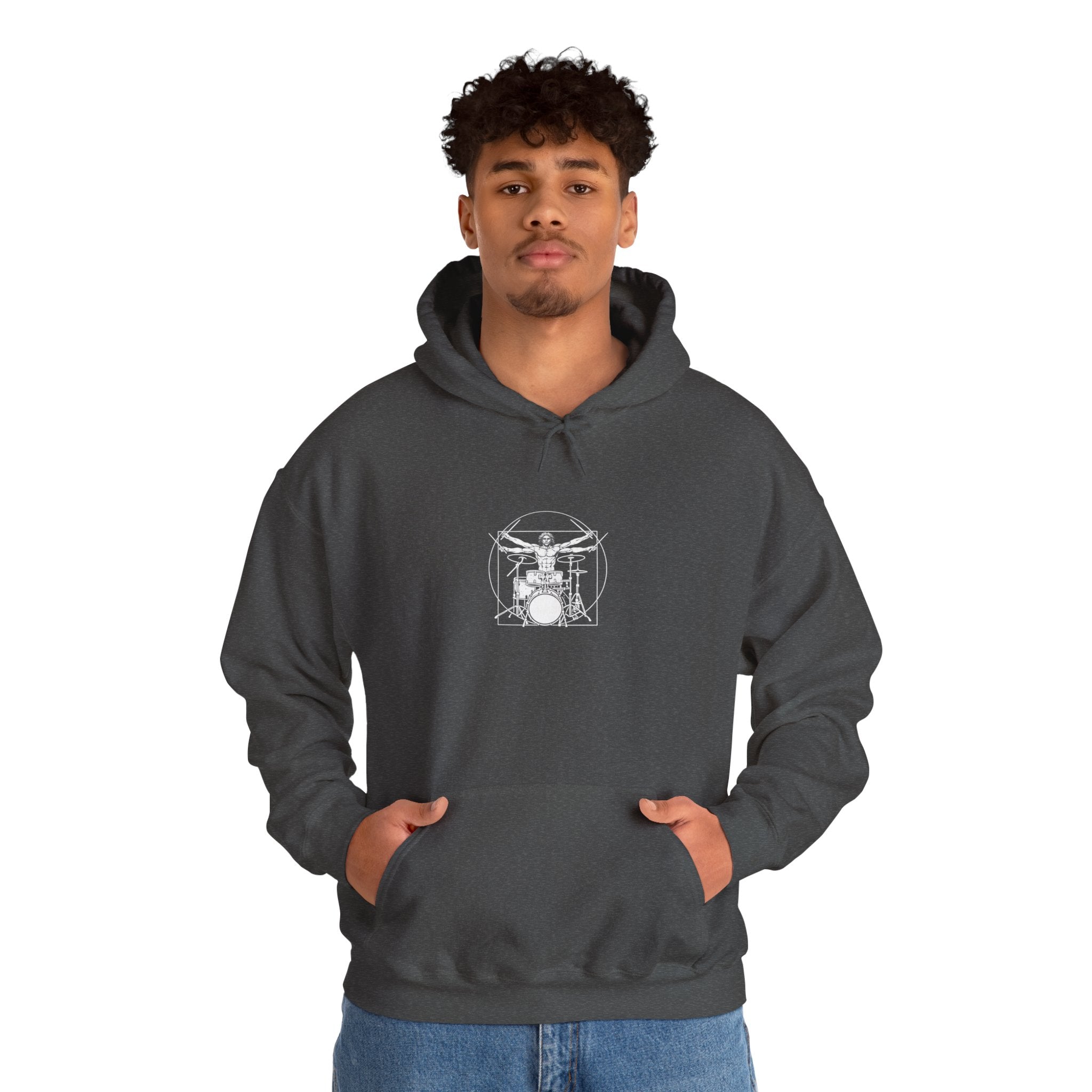 Drummer Vitruvian Hoodie - Drum Kit Graphic Sweatshirt for Drummers