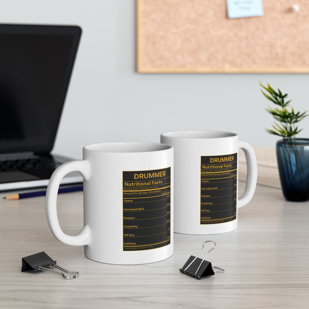 Drummer Nutritional Facts Mug – Drummer Gift Coffee Mug