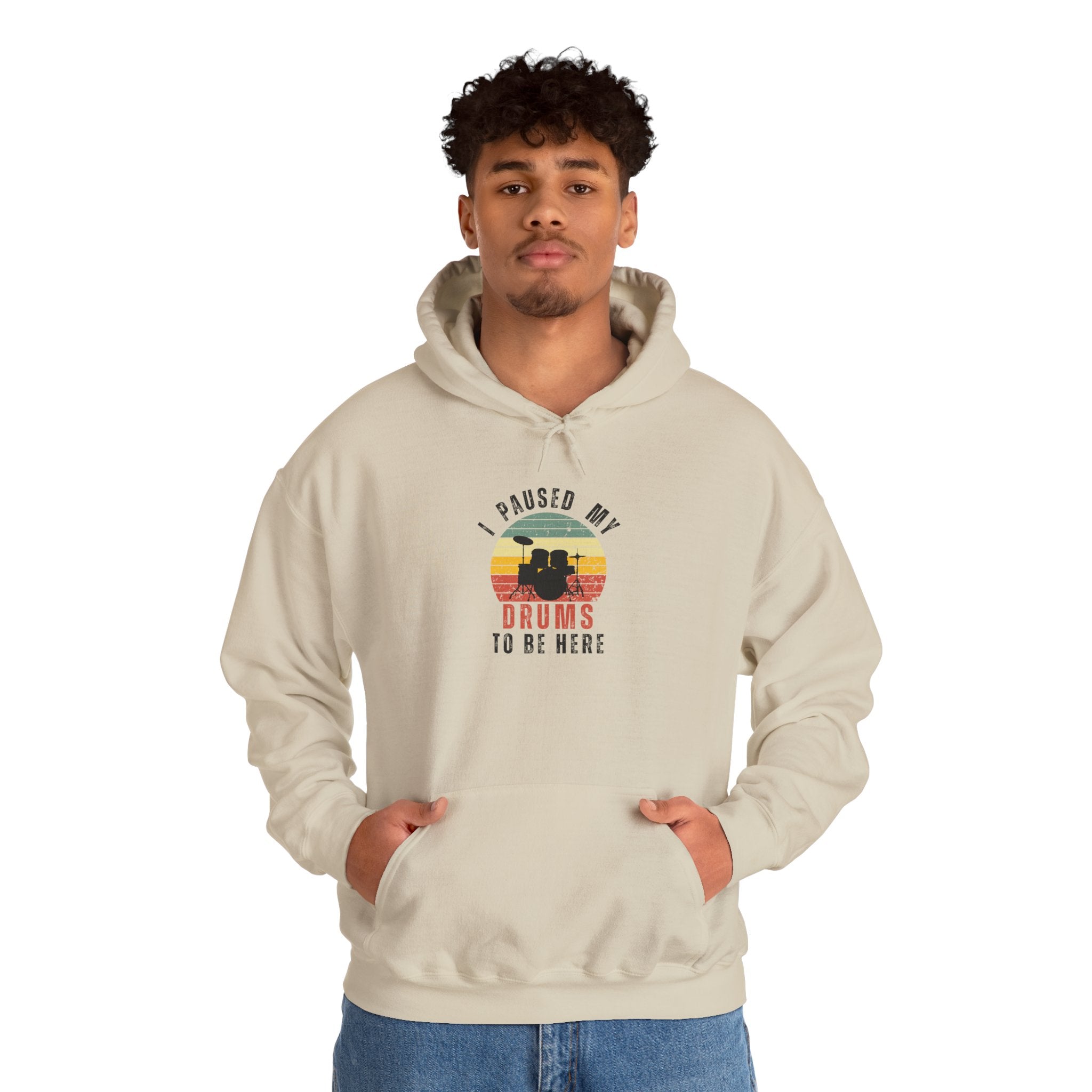 I Paused My Drums to Be Here Hoodie - Retro Drum Kit Sweatshirt for Drummers