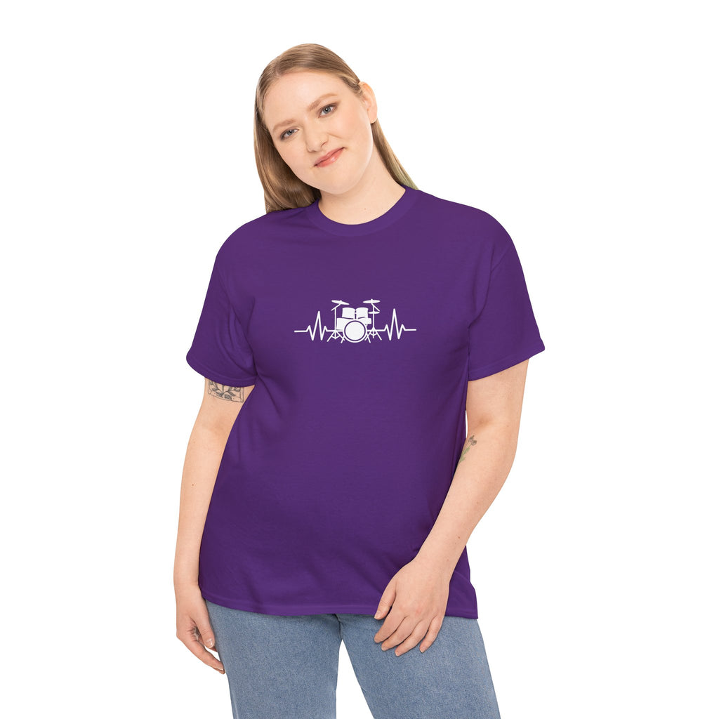 Drummer Heartbeat Lifeline T-Shirt - Drum Kit Graphic Tee Music Shirt