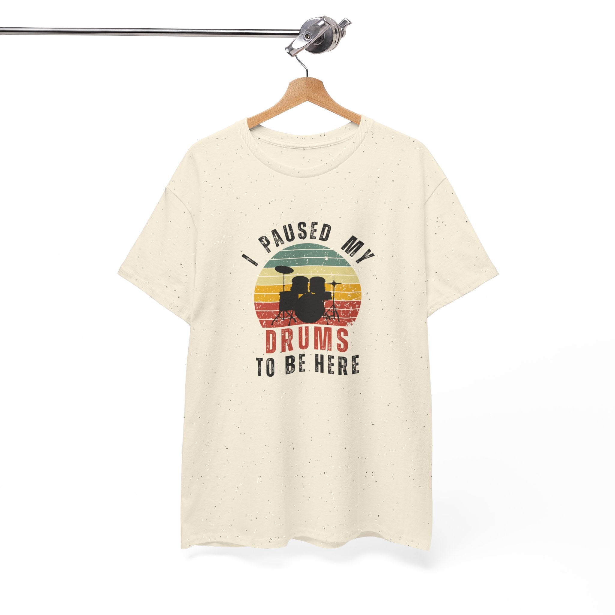 I Paused My Drums to Be Here T-Shirt - Retro Drum Kit Graphic Tee for Drummers