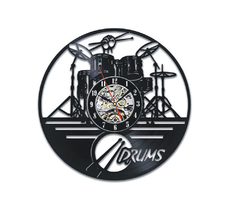 Drum Set Vinyl Record Wall Clock – 12" Music-Themed Wall Clock