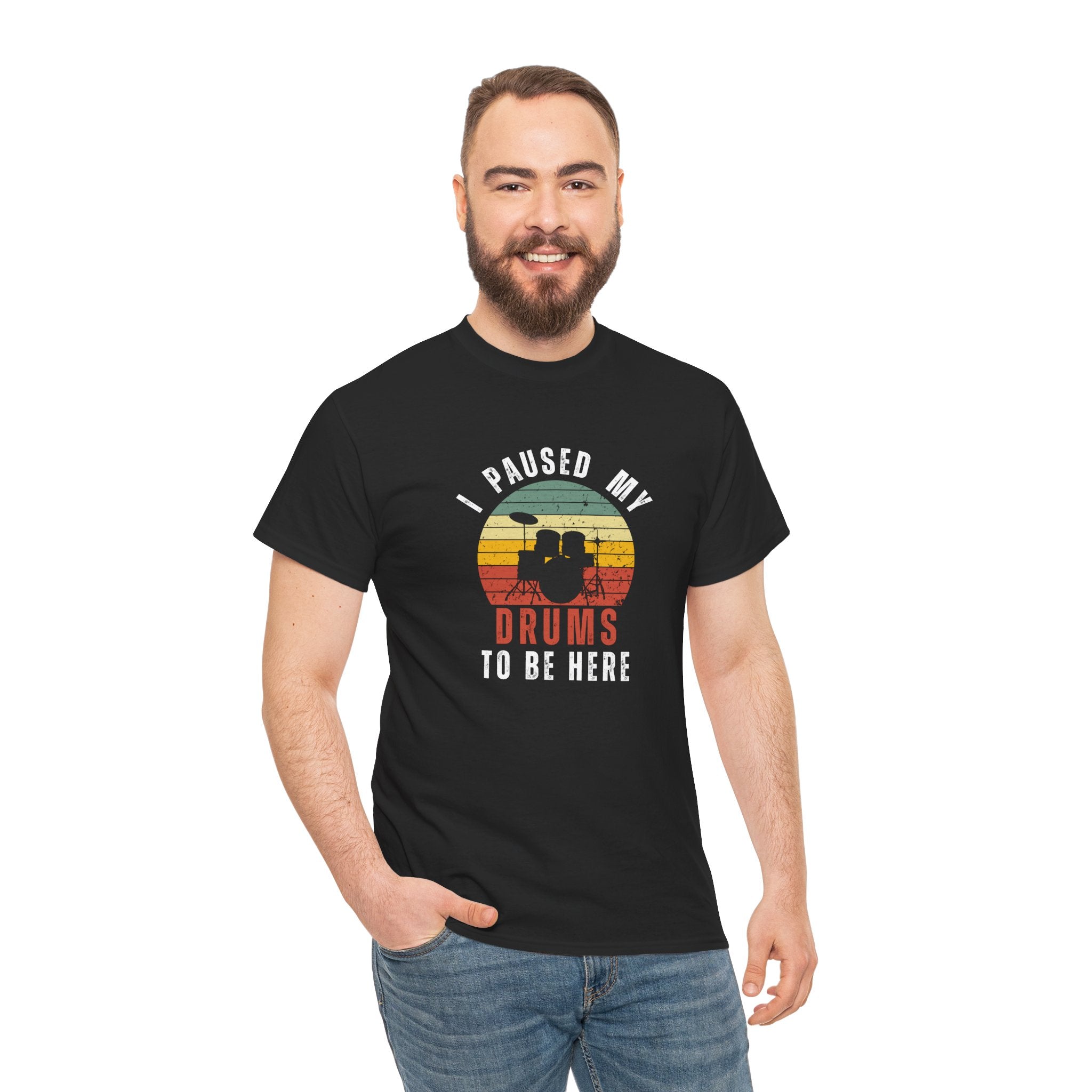 I Paused My Drums to Be Here T-Shirt - Retro Drum Kit Graphic Tee for Drummers
