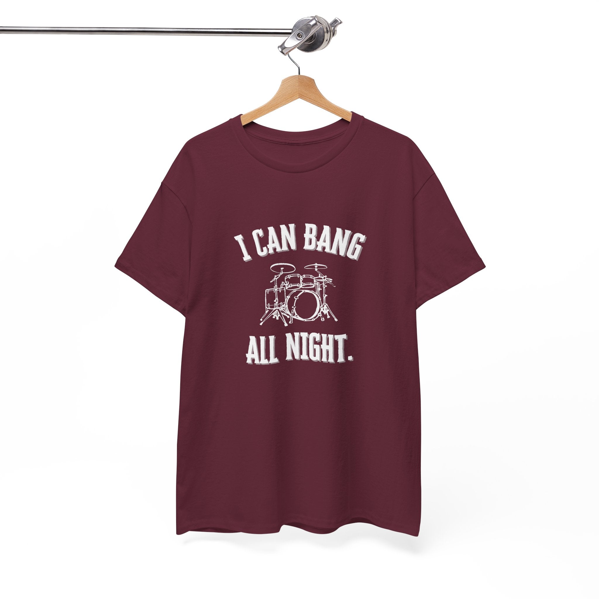 I Can Bang All Night T-Shirt - Vintage Drum Set Graphic Tee for Drummers