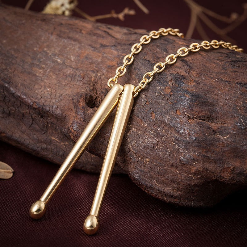 Titanium Steel Drumstick Necklace – Percussion Music Pendant