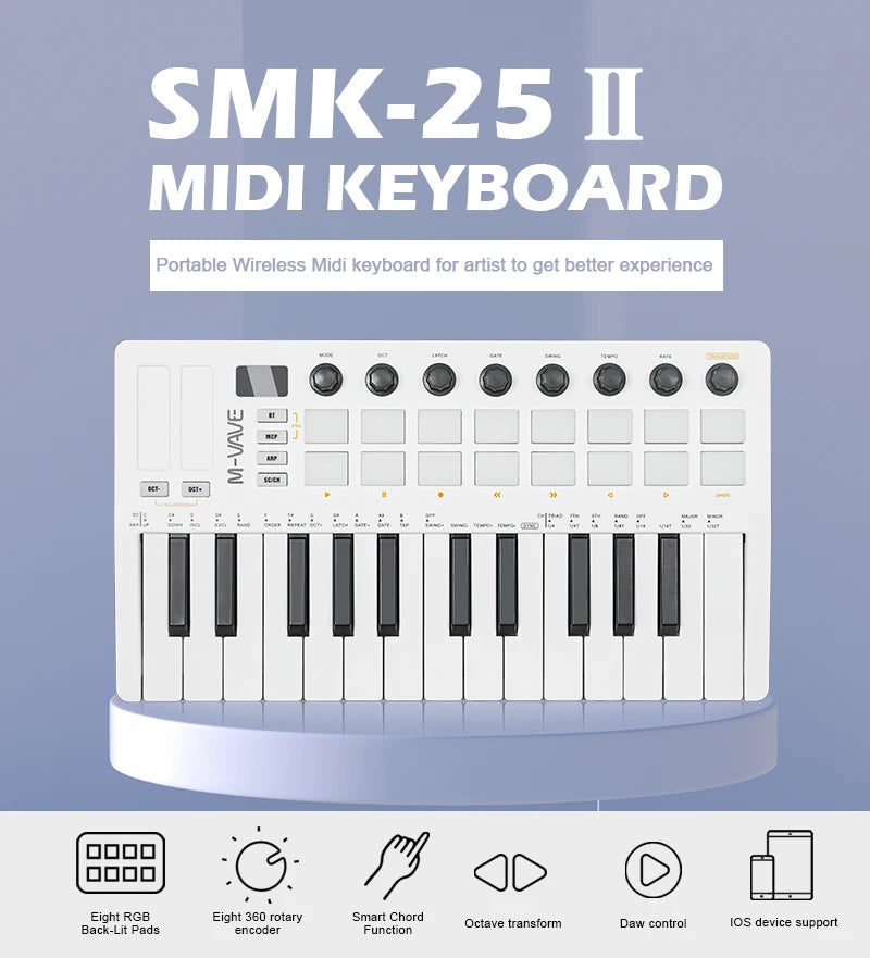 MIDI Pad Controller Keyboard – Portable 25-Key Production Controller