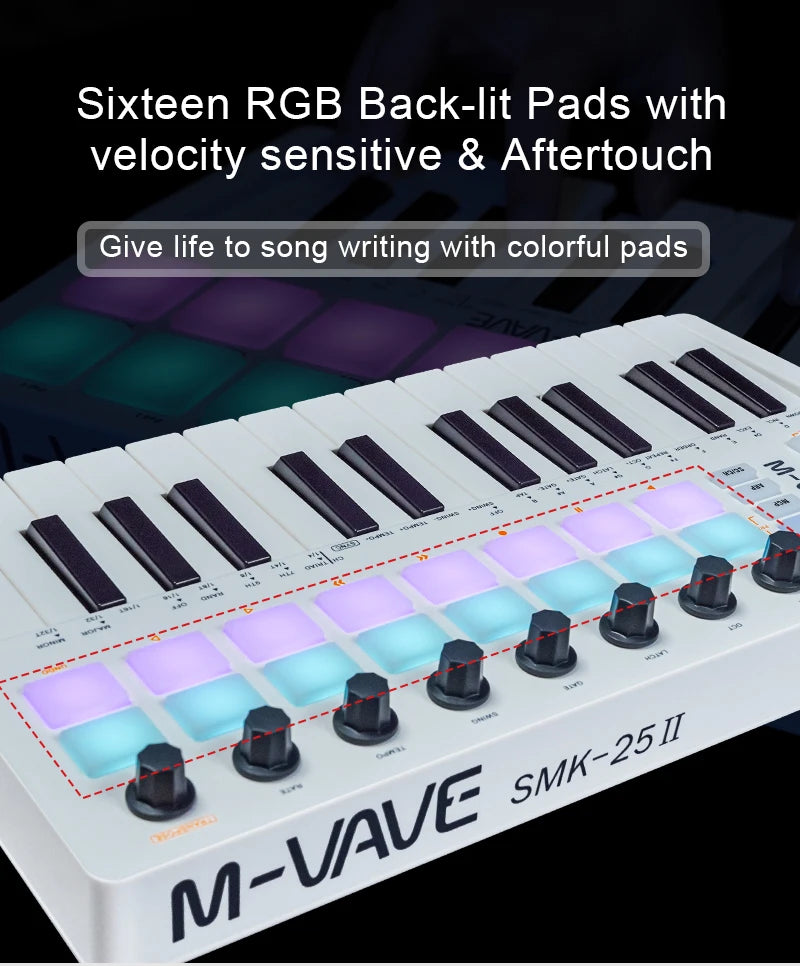 MIDI Pad Controller Keyboard – Portable 25-Key Production Controller