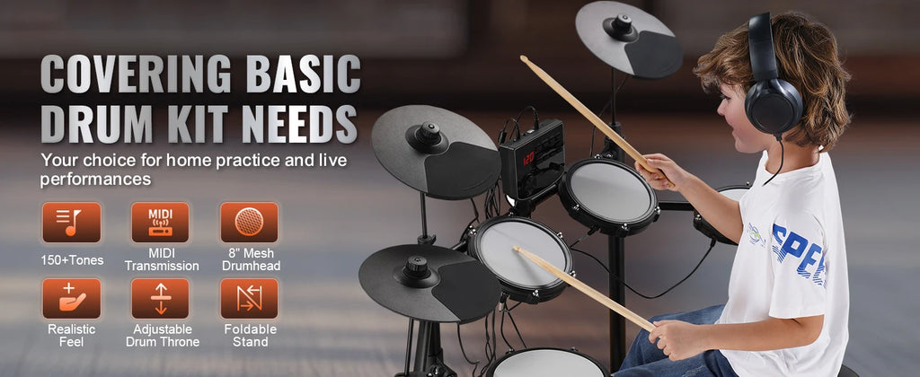 Electronic Drum Set – 15 Drum Kits & 150+ Sounds for Beginners and Home Practice
