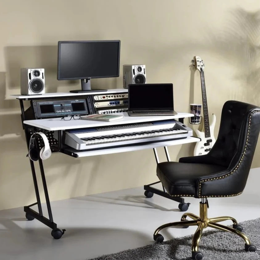 Home Studio Recording Desk – 47" Music Production Computer Desk with Keyboard Tray & Storage Shelves