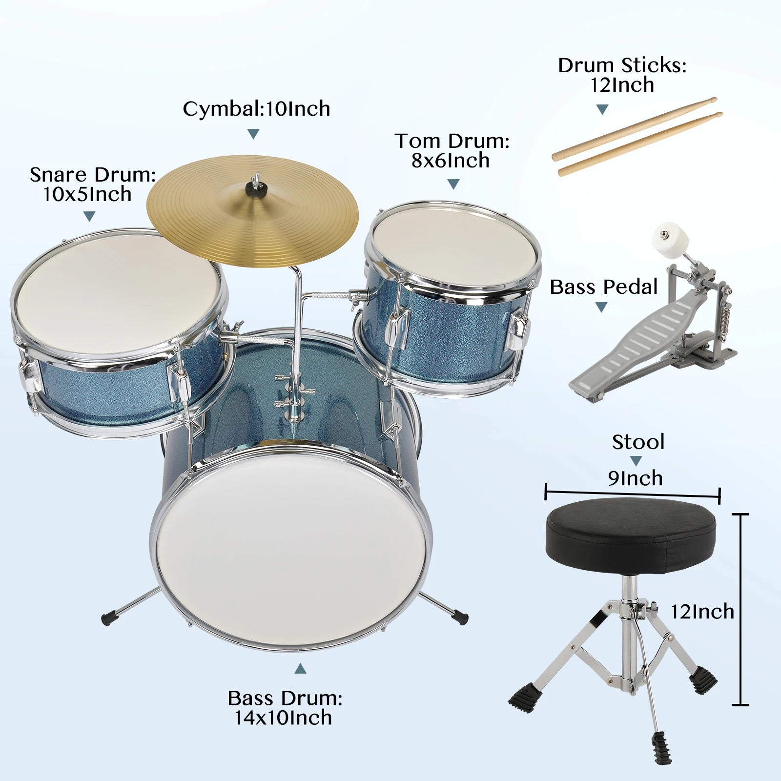 Junior Drum Set – 3-Piece Kids Kit with Stool & Accessories