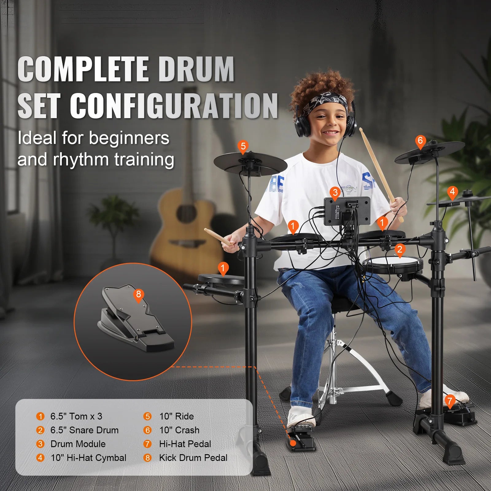 Electronic Drum Set – 15 Drum Kits & 150+ Sounds for Beginners and Home Practice