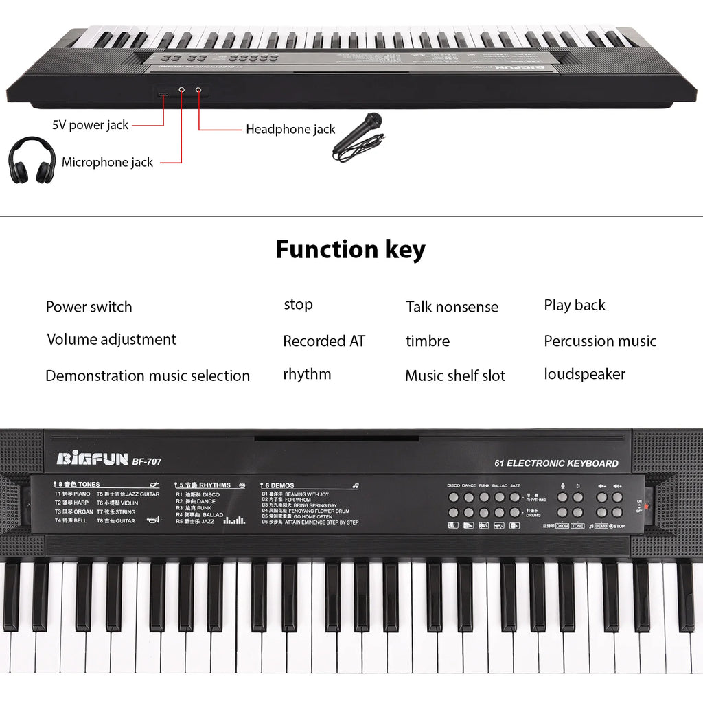 61-Key Electronic Keyboard Piano – Dual Speakers with Microphone for Beginners