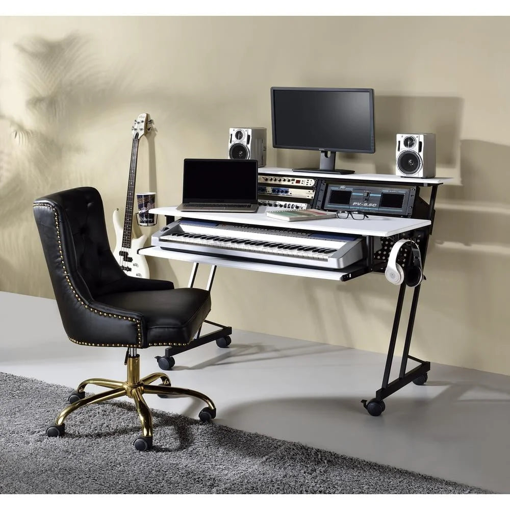 Home Studio Recording Desk – 47" Music Production Computer Desk with Keyboard Tray & Storage Shelves