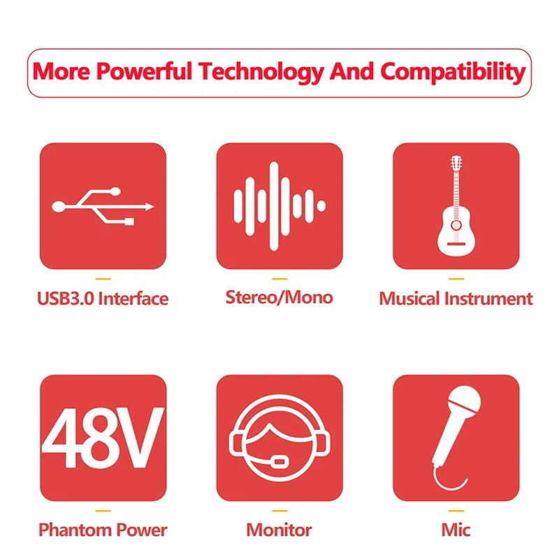 Music Production Audio Interface – USB External Sound Card for Home Studio Recording