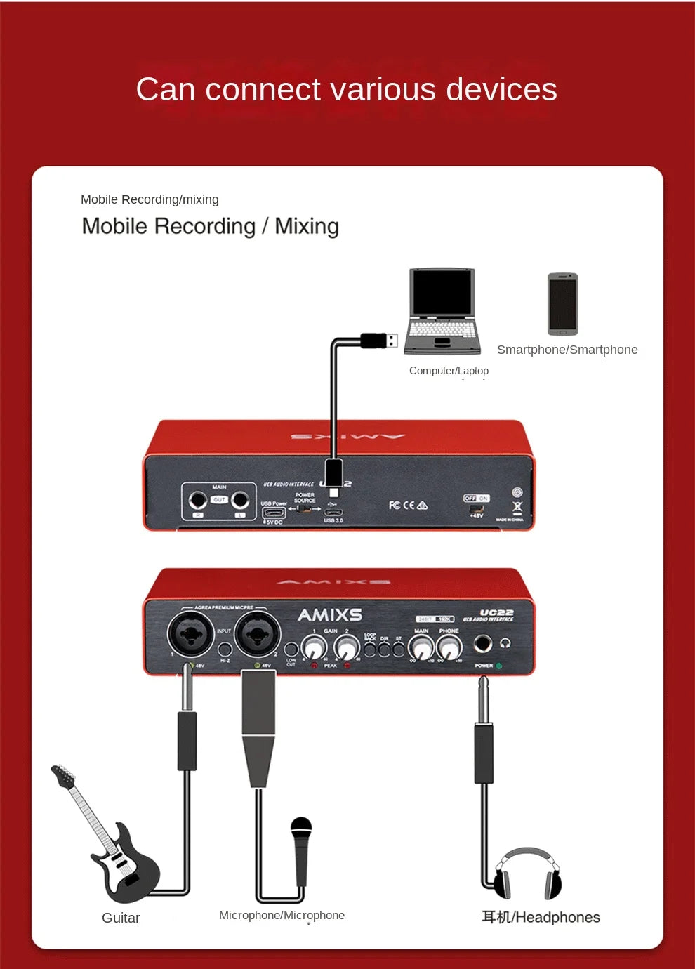 Music Production Audio Interface – USB External Sound Card for Home Studio Recording