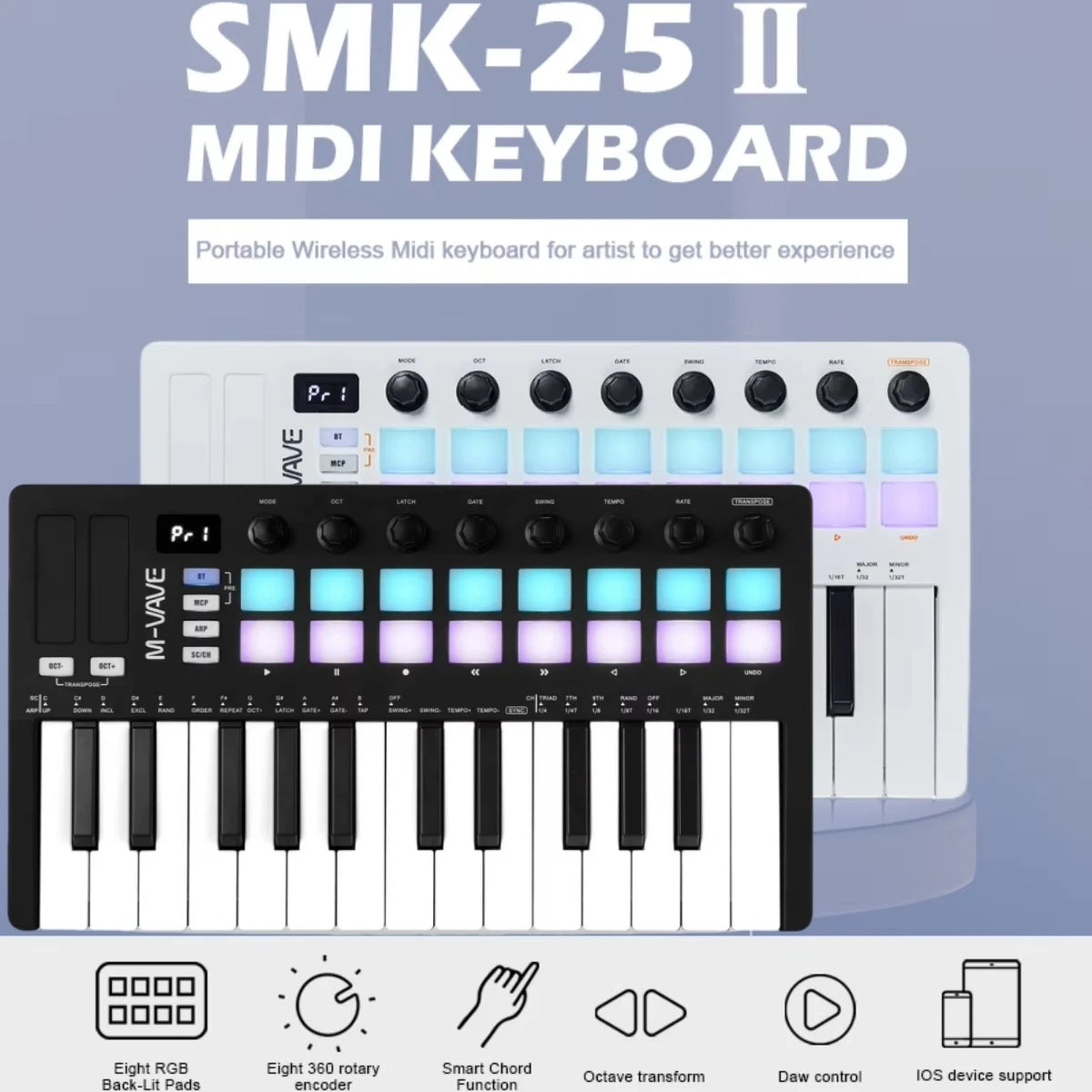 MIDI Pad Controller Keyboard – Portable 25-Key Production Controller