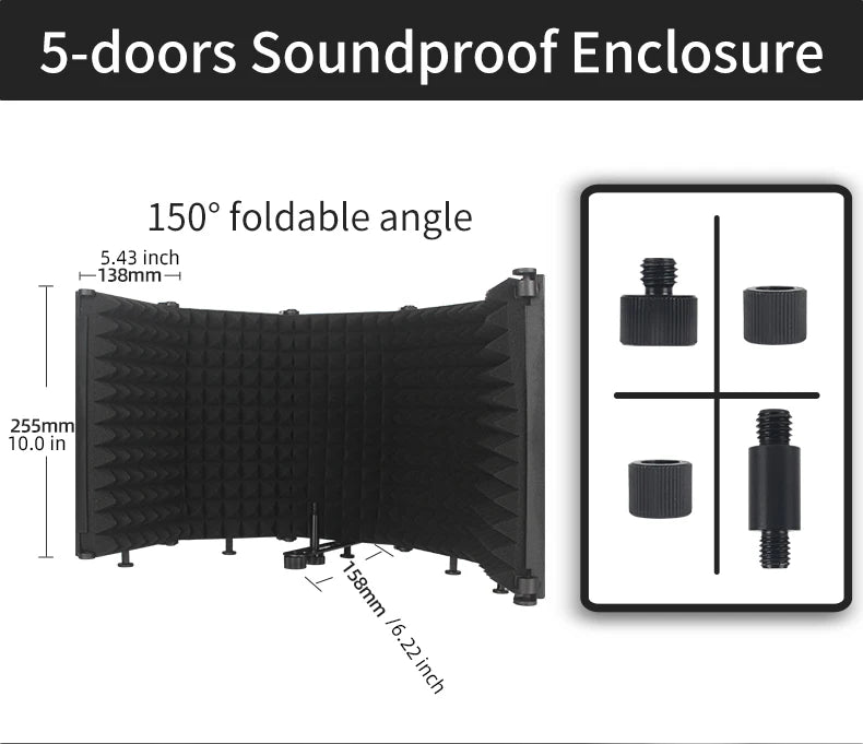 Microphone Isolation Shield – Portable Foldable 5 Panel Reflection Filter